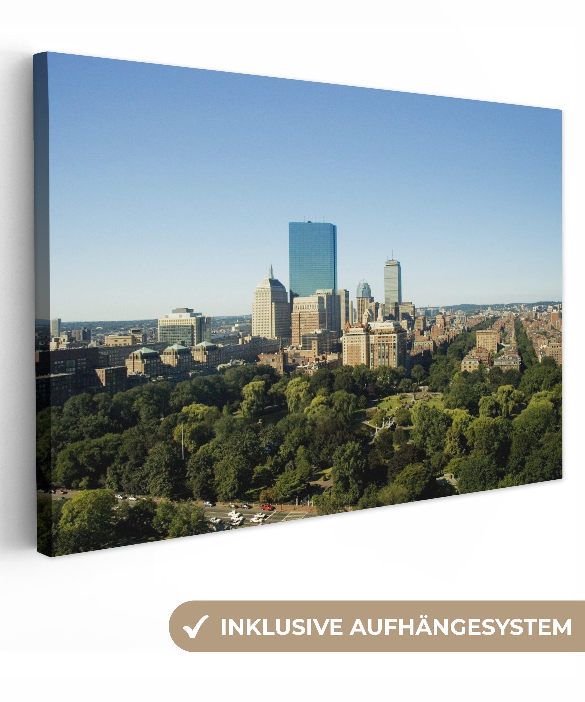 OneMillionCanvasses® Leinwandbild Park - cm St), Architektur, Wanddeko, 30x20 Aufhängefertig, Boston Leinwandbilder, Wandbild - (1