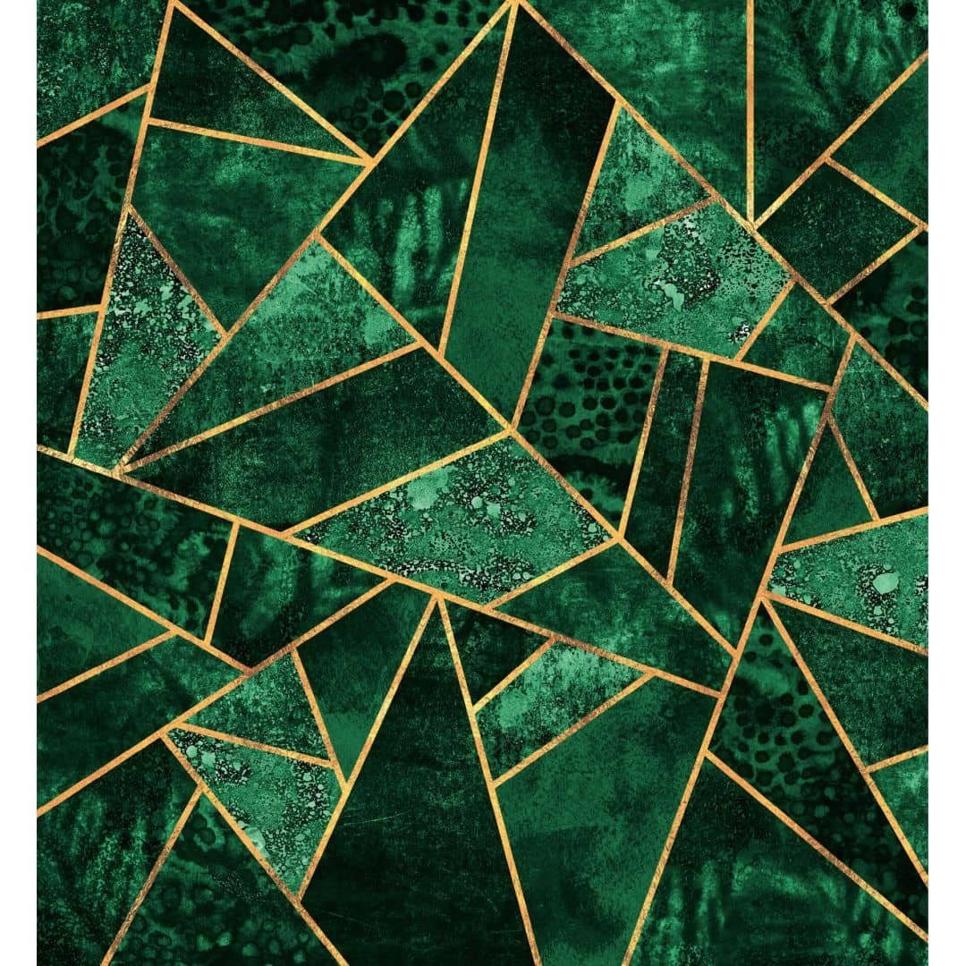 K&L Wall Art Fototapete Große Vliestapete XXL Art Deco Gold Grün Smaragd Natur Pflanze, Wohnzimmer Wandschutz