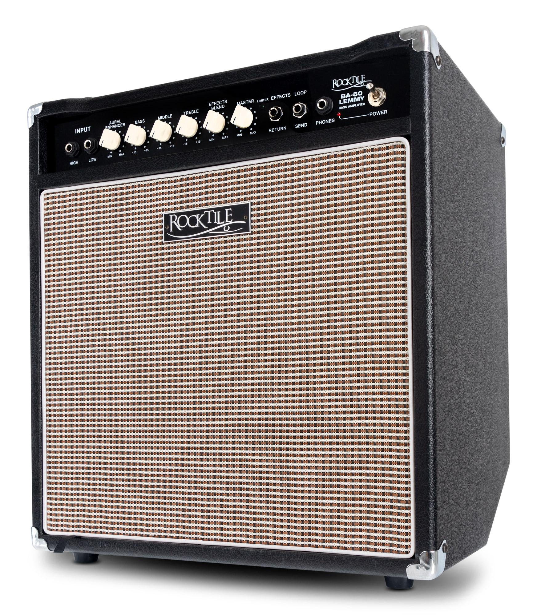 Rocktile BA-50 Lemmy Bassverstärker Verstärker (Anzahl Kanäle: 2 (Normal/Drive), 50 W, Basscombo - 3-Band-EQ und Aural Enhancer - Effektschleife und Limiter)