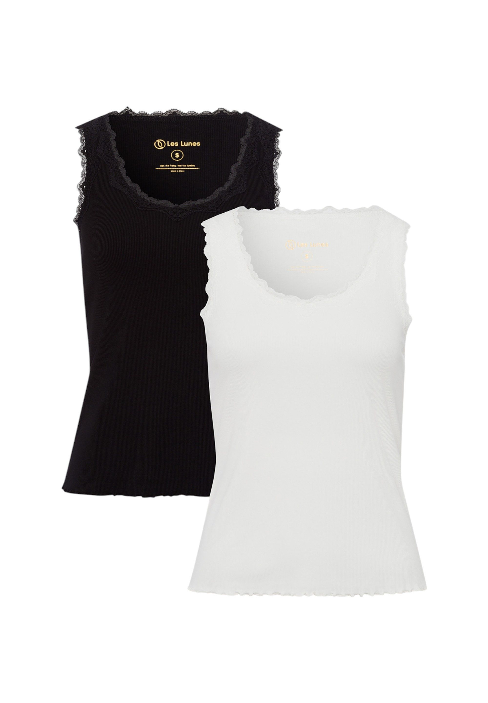Les Lunes Muskelshirt MAALA Top Multipack Rib Lettuce Hem Lace gerippt, atmungsaktiv, Doppelpack, Tank Top,Spitze