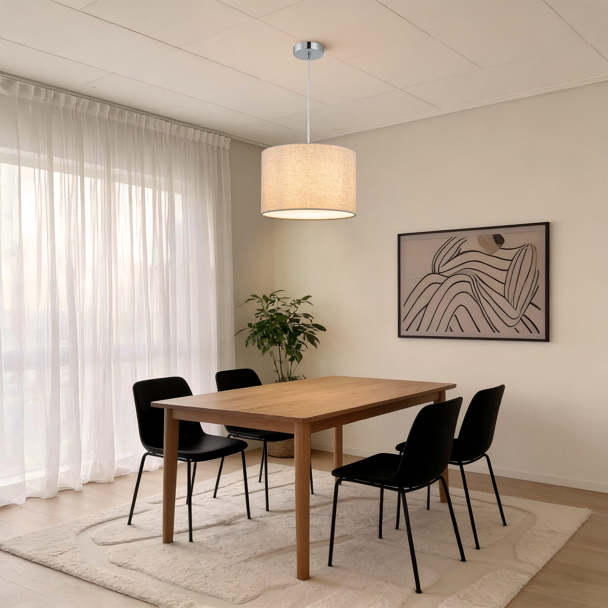 Zedelmaier Pendelleuchte Pendelleuchte Leinen Ø30cm mit kürzbarem Kabel, E27/max.40W, ohne Leuchtmittel, Boho-Design, ideal für Wohnzimmer, Esstisch, Schlafzimmer & Büro