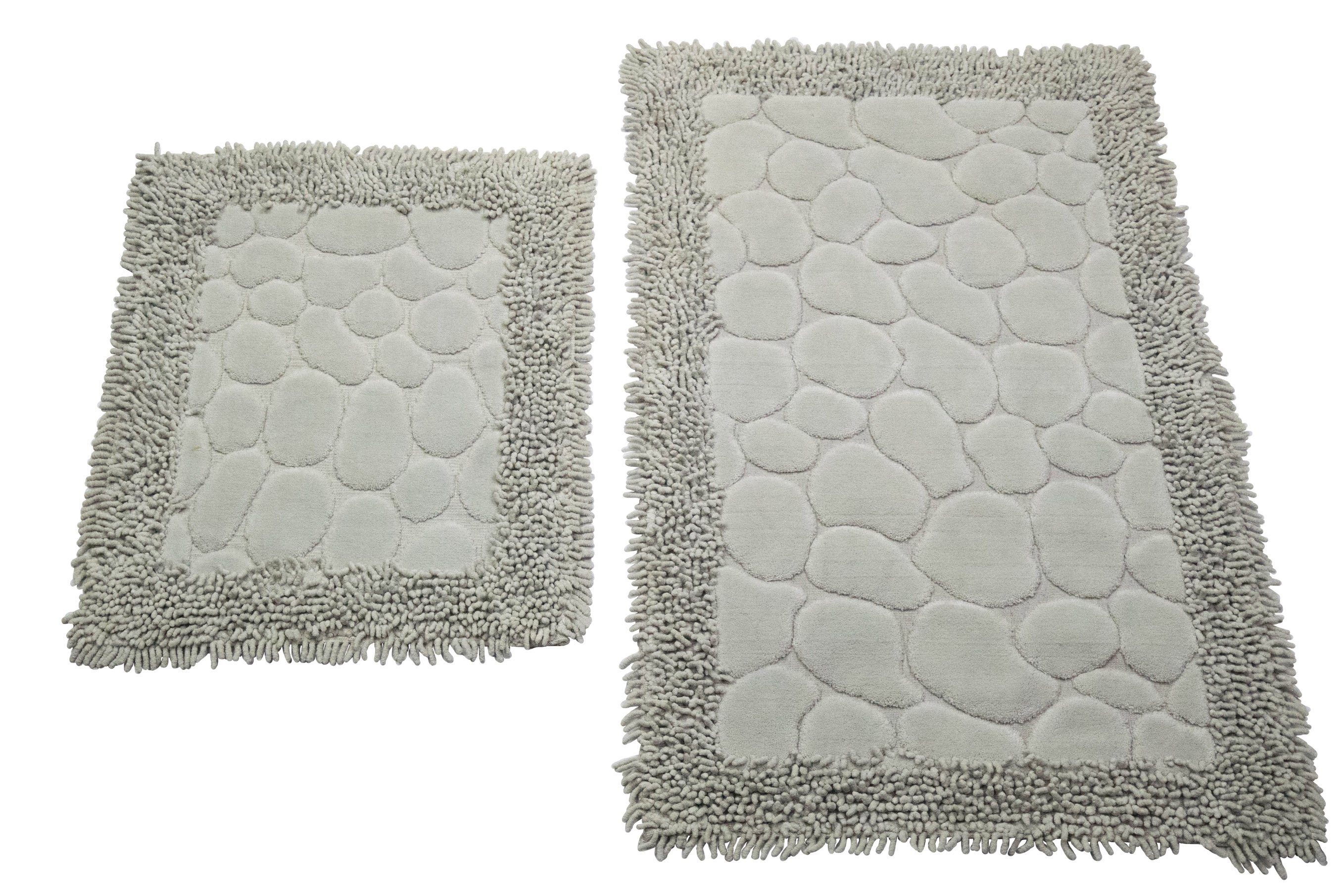Set mm, in Höhe: teilig rechteckig, 7,5 • • Teppich Teppich-Traum, Badezimmerteppich waschbar waschbar 2 grau, Steinoptik