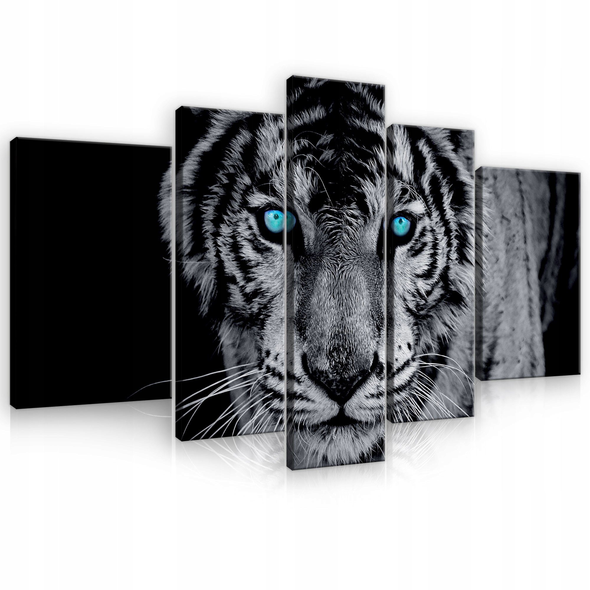 Wallarena Leinwandbild Tiere Tiger Schwarz Wandbild 170x100 cm Groß SET XXL Wandbilder Leinwandbilder Modern Canvas Kunstdruck Bild Auf Leinwand Bilder für Wohnzimmer Schlafzimmer, Tiere (Set 5 teilig), Aufhängefertig