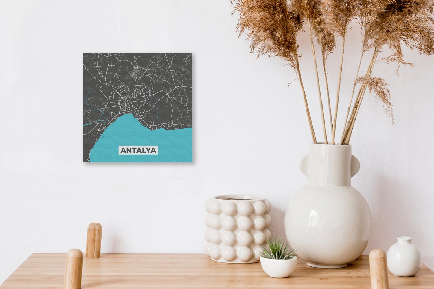 OneMillionCanvasses® Leinwandbild Antalya Stadtplan St), - - Leinwand Karte, - Wohnzimmer Schlafzimmer für Blau (1 Bilder