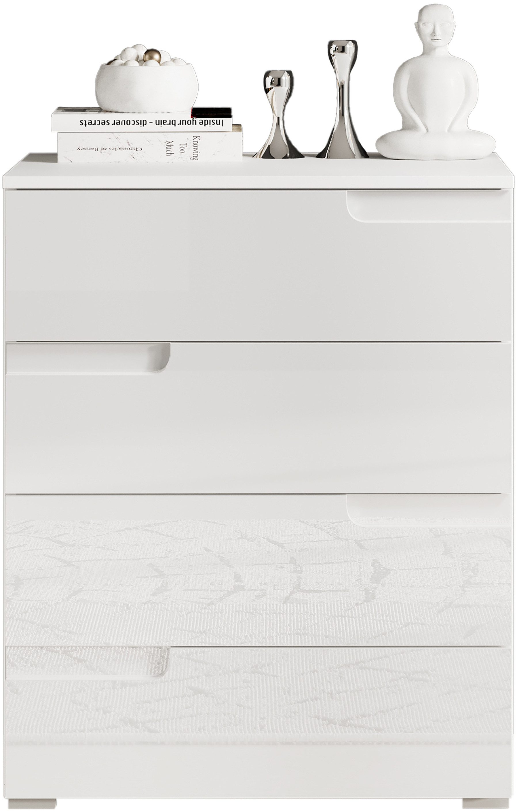 HBZ Kommode Spice weiß hochglanz, BxHxT 65x80x40 cm, Kommode mit 4 Schubkästen