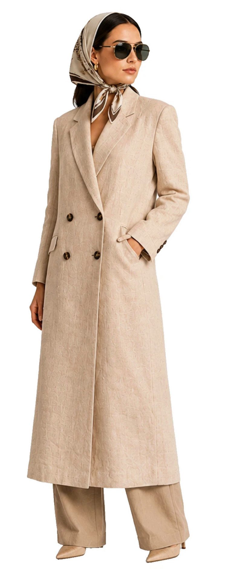 BRUNELLO CUCINELLI Langmantel Doppelreihiger Leinenmantel mit Perlenverzierung Mantel Parka S Luxuriöse Leinenqualität mit natürlicher Struktur
