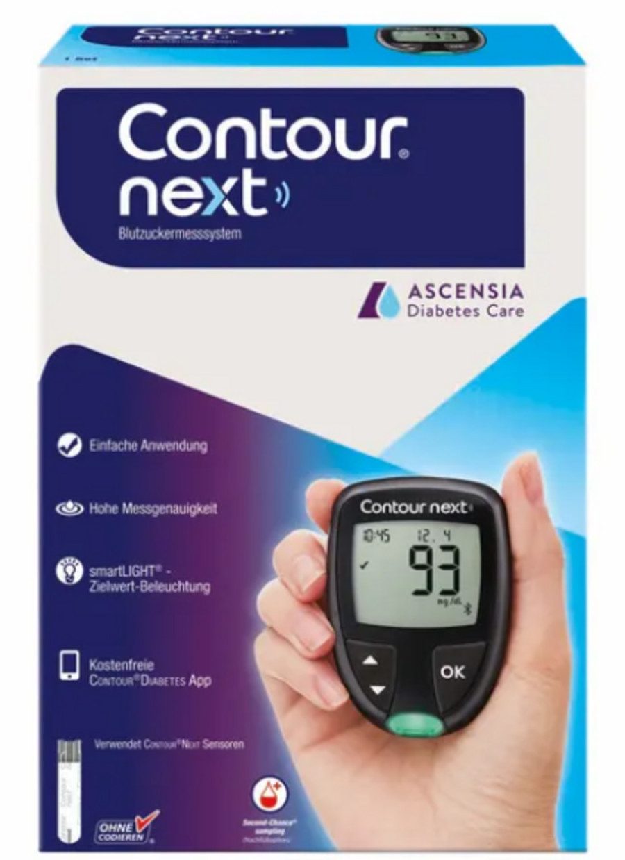Ascensia Diabetes Care Blutzuckermessgerät CONTOUR NEXT, XT, mg/dl oder mmol/l, Komplett-Set, Innovatives Messsystem, Diabetesmanagement, Blutzuckerüberwachung, Schnelle Messzeiten, Geringe Blutmenge, Effiziente Überwachung