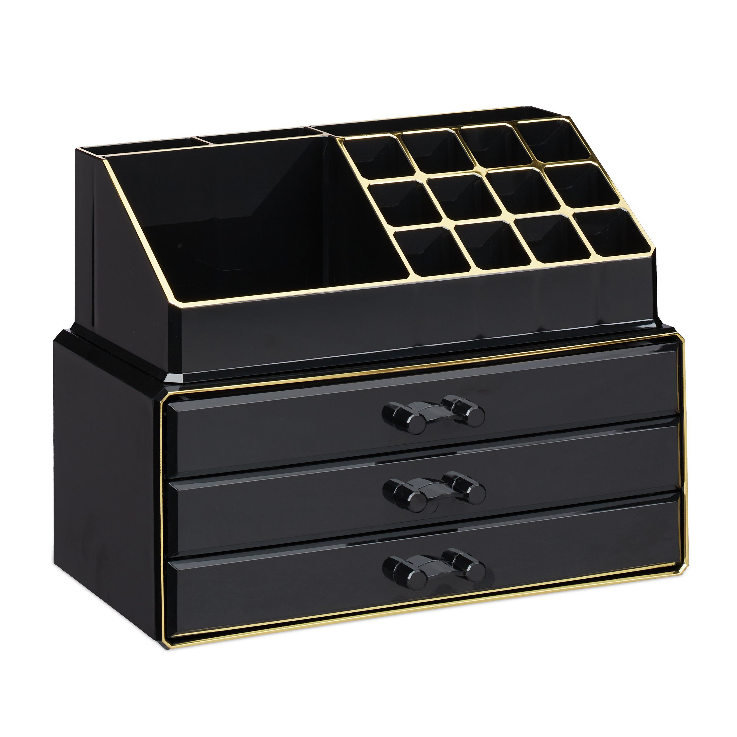 Schmuckkästchen, Gold Schwarz-Gold Schwarz Organizer Make-Up relaxdays Up Organizer Make mit