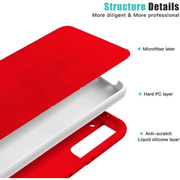 CoolGadget Handyhülle Rot als 2in1 Schutz Cover Set für das Samsung Galaxy S21 FE 6,4 Zoll, 2x Glas Display Schutz Folie + 1x TPU Case Hülle für Galaxy S21 FE