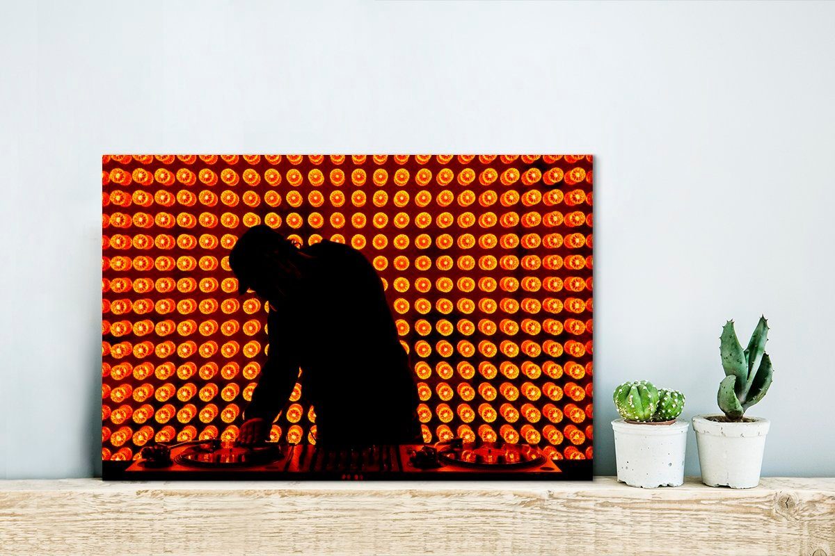 orangefarbenem Mischpult Licht, St), (1 hinter Leinwandbilder, Aufhängefertig, in 30x20 Leinwandbild DJ Wanddeko, Wandbild cm einem OneMillionCanvasses®