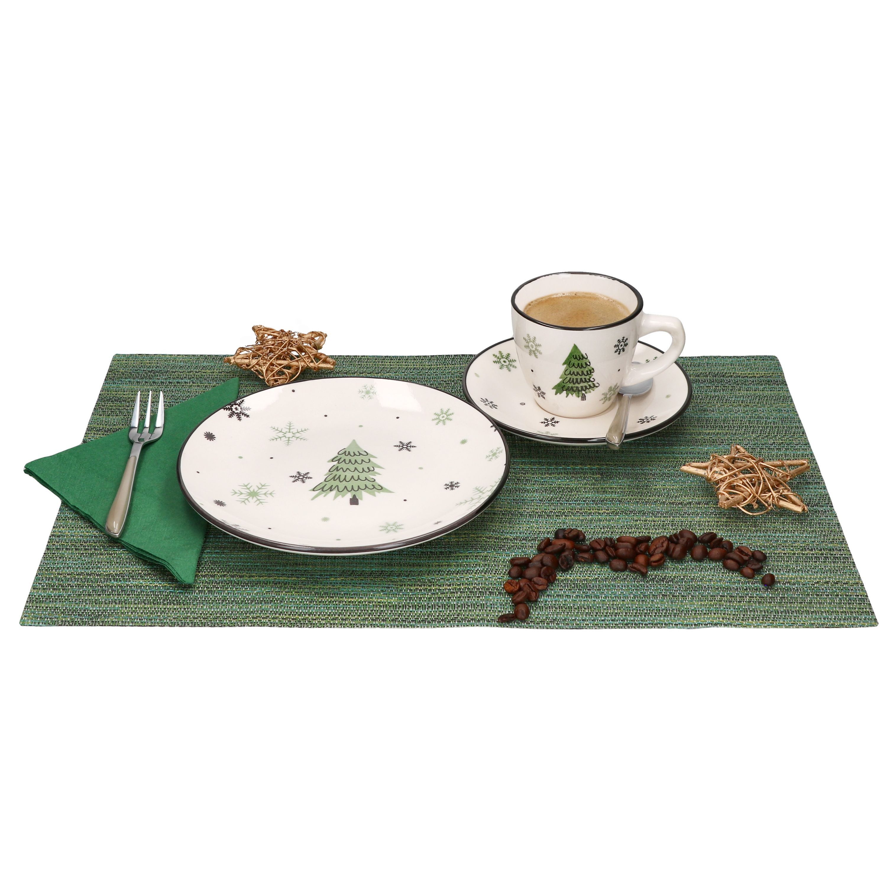 MamboCat Kaffeeservice 18tlg Kaffeeservice Weihnachtsbaum 6 Pers. Dessertteller Kaffeetasse, Steingut, Weihnachtsgeschirr, Weihnachten, Weihnachtsset, Geschirr – Bild 5 von 5
