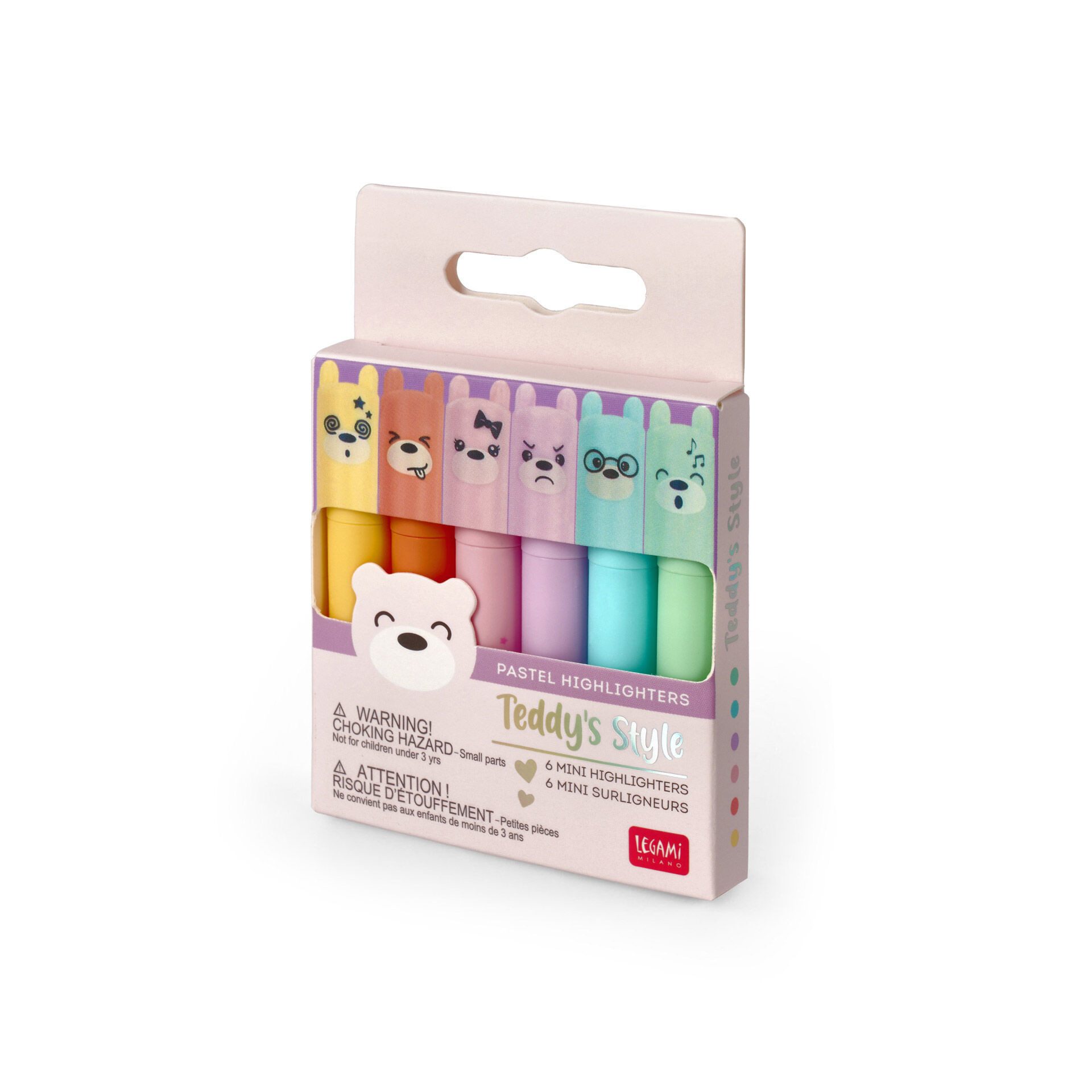 Legami Marker Legami 6er Mini Textmarker Set Teddys Style Pastell Farben 1cm x 7,5cm