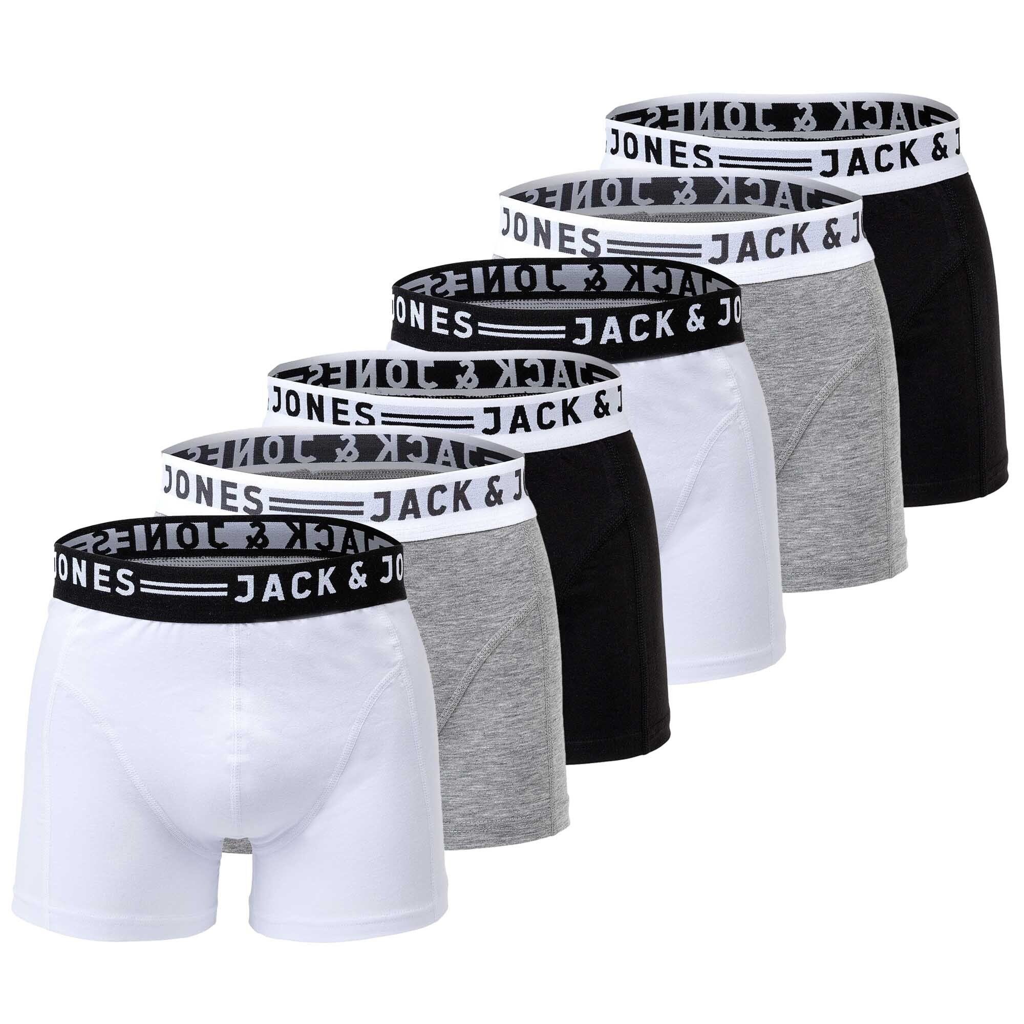 Jack & Jones Boxer Herren Boxer Shorts, 6er Pack - SENSE TRUNKS Schwarz/Grau/Weiß