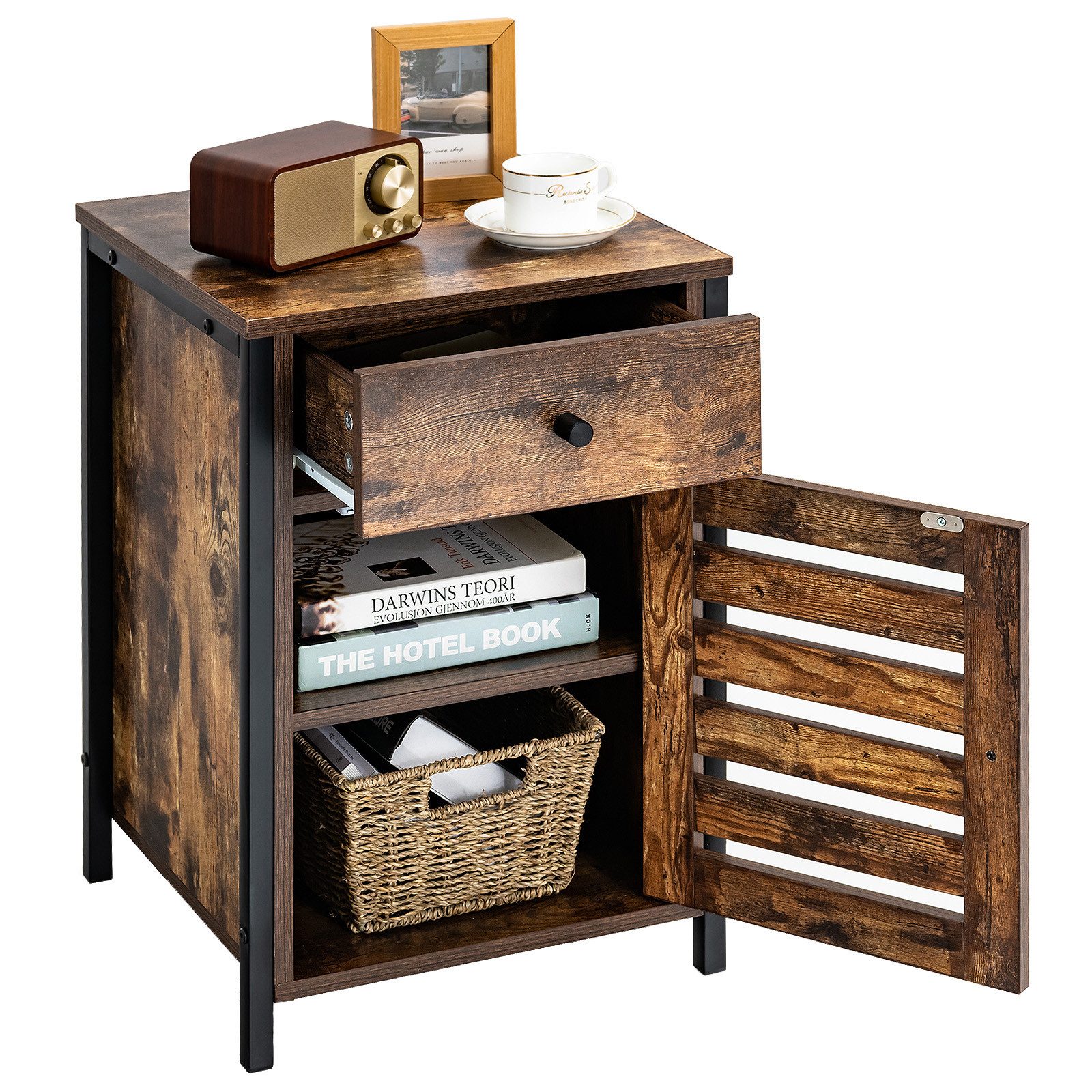 COSTWAY Nachttisch, mit Schublade & höhenverstellbarer Ablage günstig online kaufen