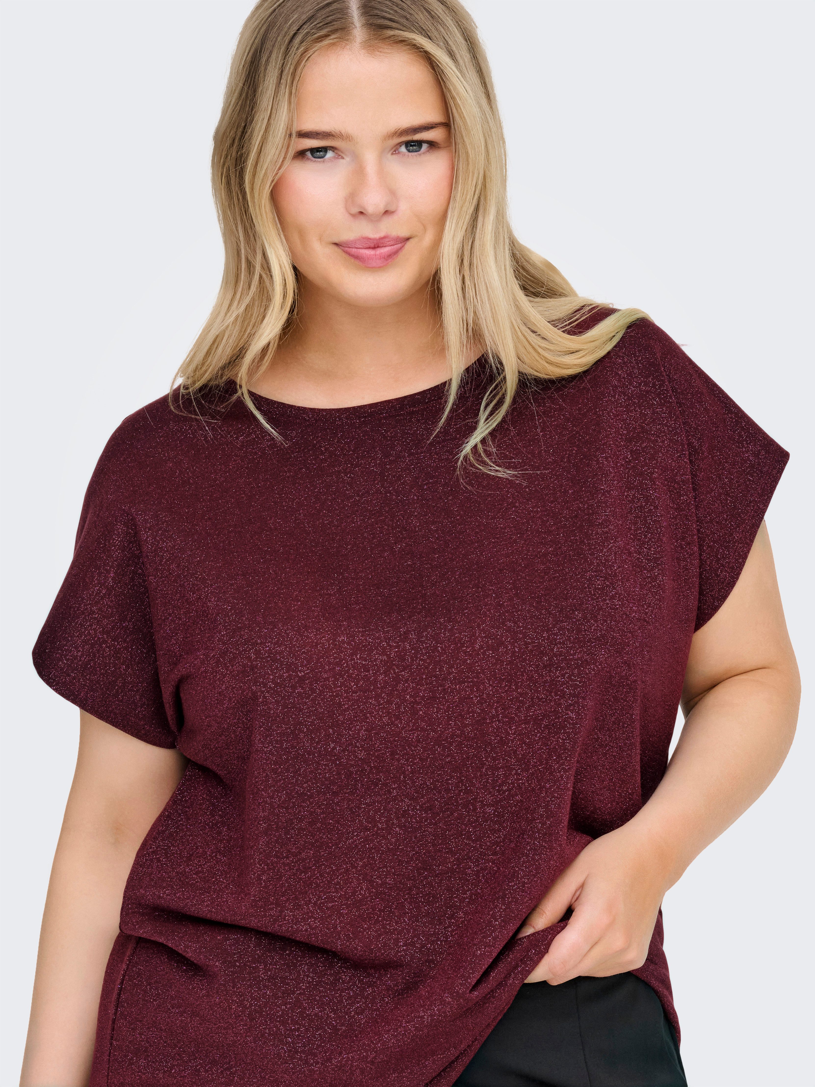 ONLY CARMAKOMA Kurzarmshirt CARMOSTER GLITTER S/S TOP JRS NOOS Viskosemisch günstig online kaufen