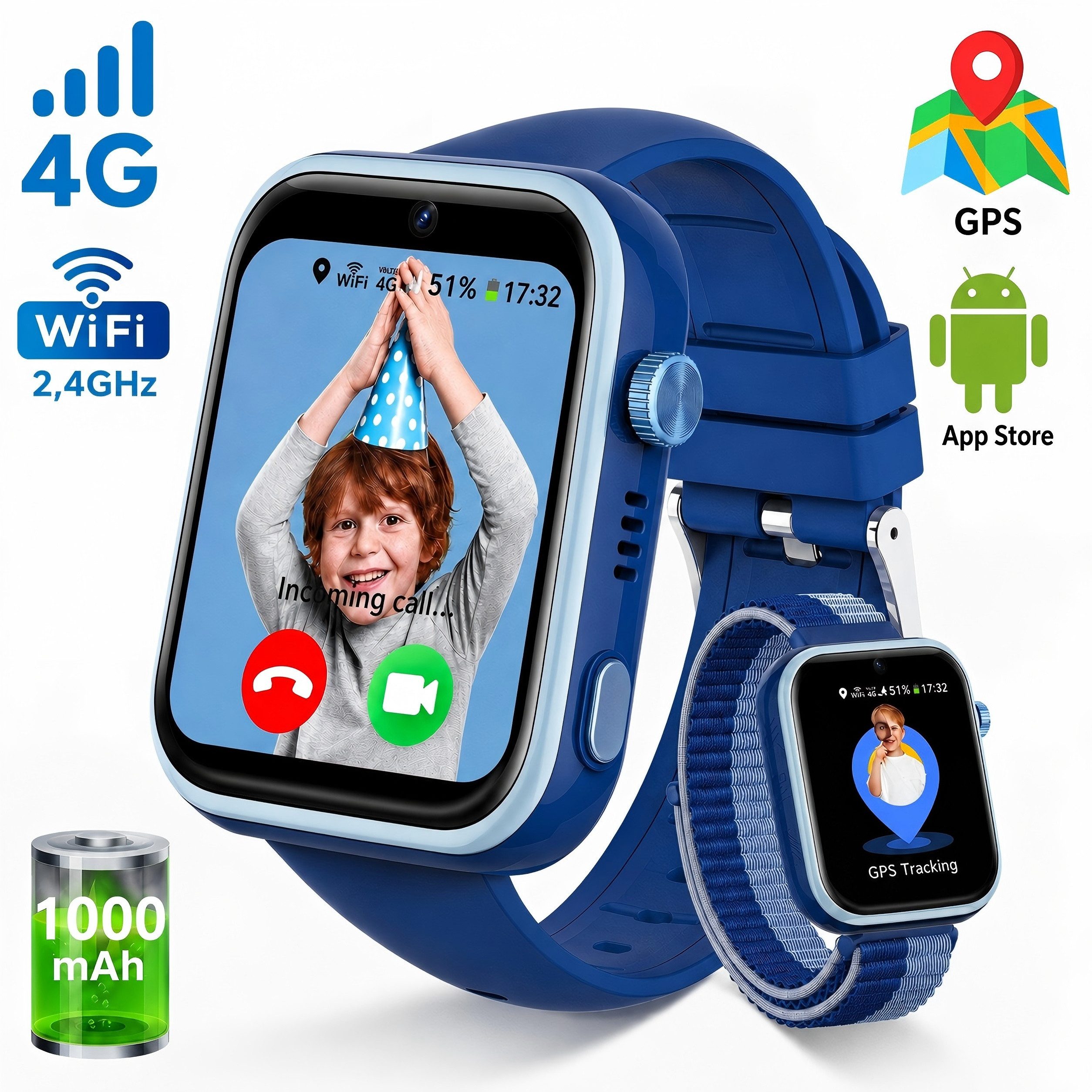 SWGOTA 4G Kinder Smartwatch mit Telefonfunktion und GPS, SOS,Zwei-Wege-Anrufe Smartwatch, Kindersmartwatch mit WLAN, Bildkompetenz für 4–12 Jungen und Mädchen