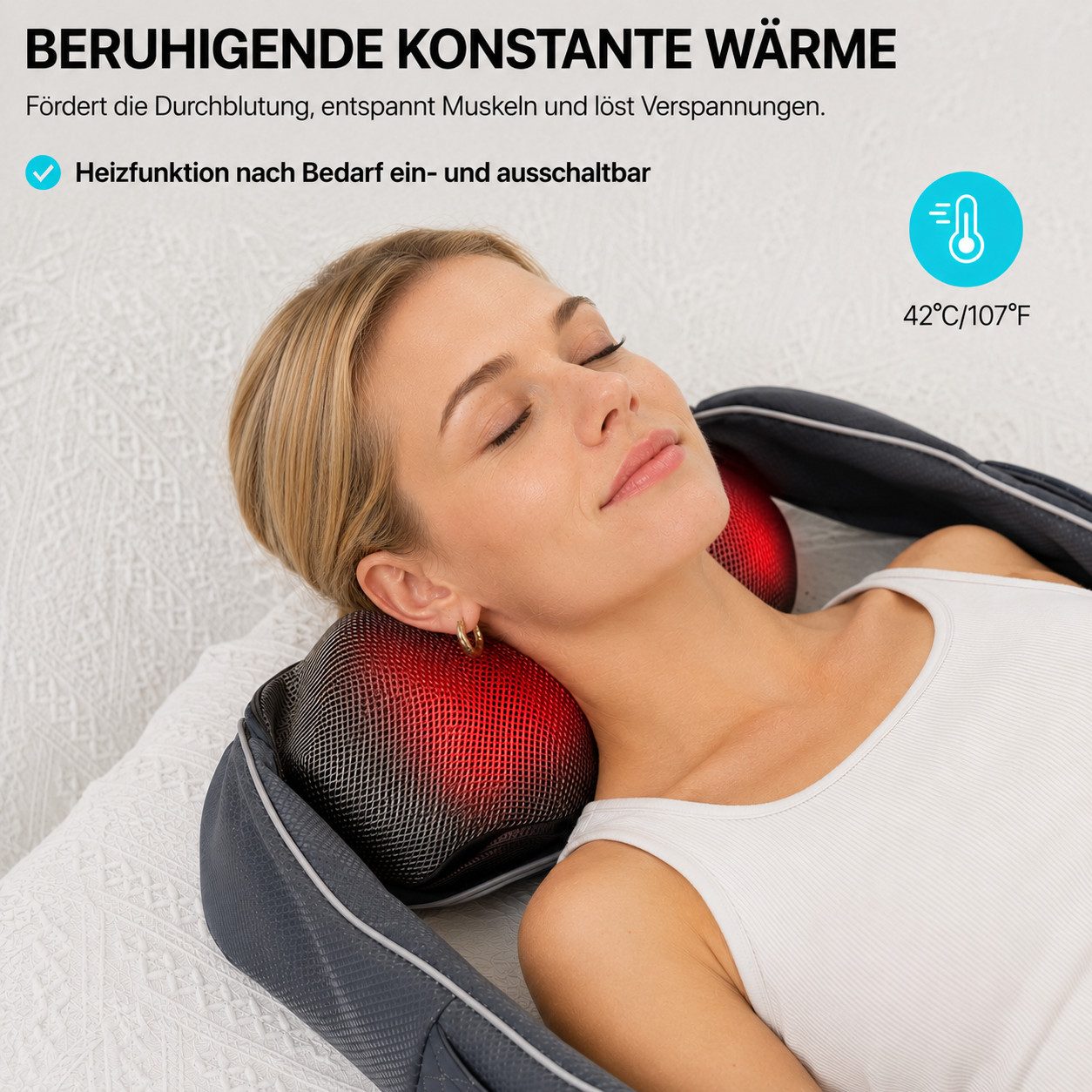 ALLJOY Nacken-Massagegerät 2200mAh Nackenmassagegerät mit Wärme,4D Shiatsu Massagegerät kabellos, Nacken Schulter,120 Min. Laufzeit,Tiefenmassage,Muskelverspannungen