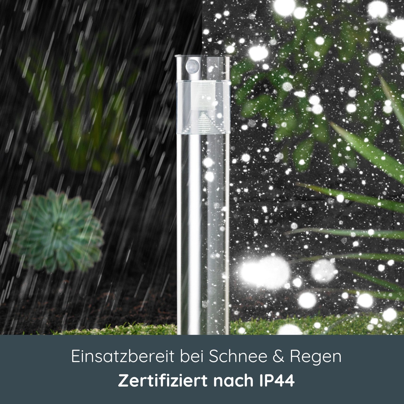 MeLiTec LED Solarleuchte Solar-Gartenleuchte, SO31, Tageslichtweiß, Edelstahl, mit Bewegungsmelder, bis zu 6 Stunden Leuchtdauer