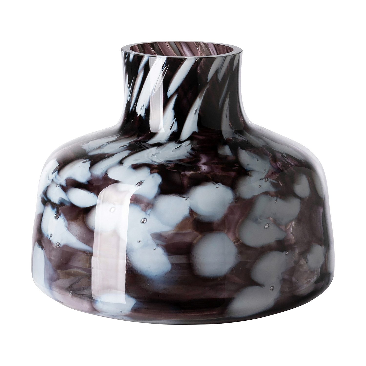 Fink Dekovase GOSY Glasvase - schwarz/weiß - Glas - H. 18cm x B. 22cm - Dekovase (1x Glasvase, 1 St., Blumenbehälter - Blumengefäß), Glas Dekovase - Edle Pflanzvase für Tisch - Langlebige Vasen Eleganz