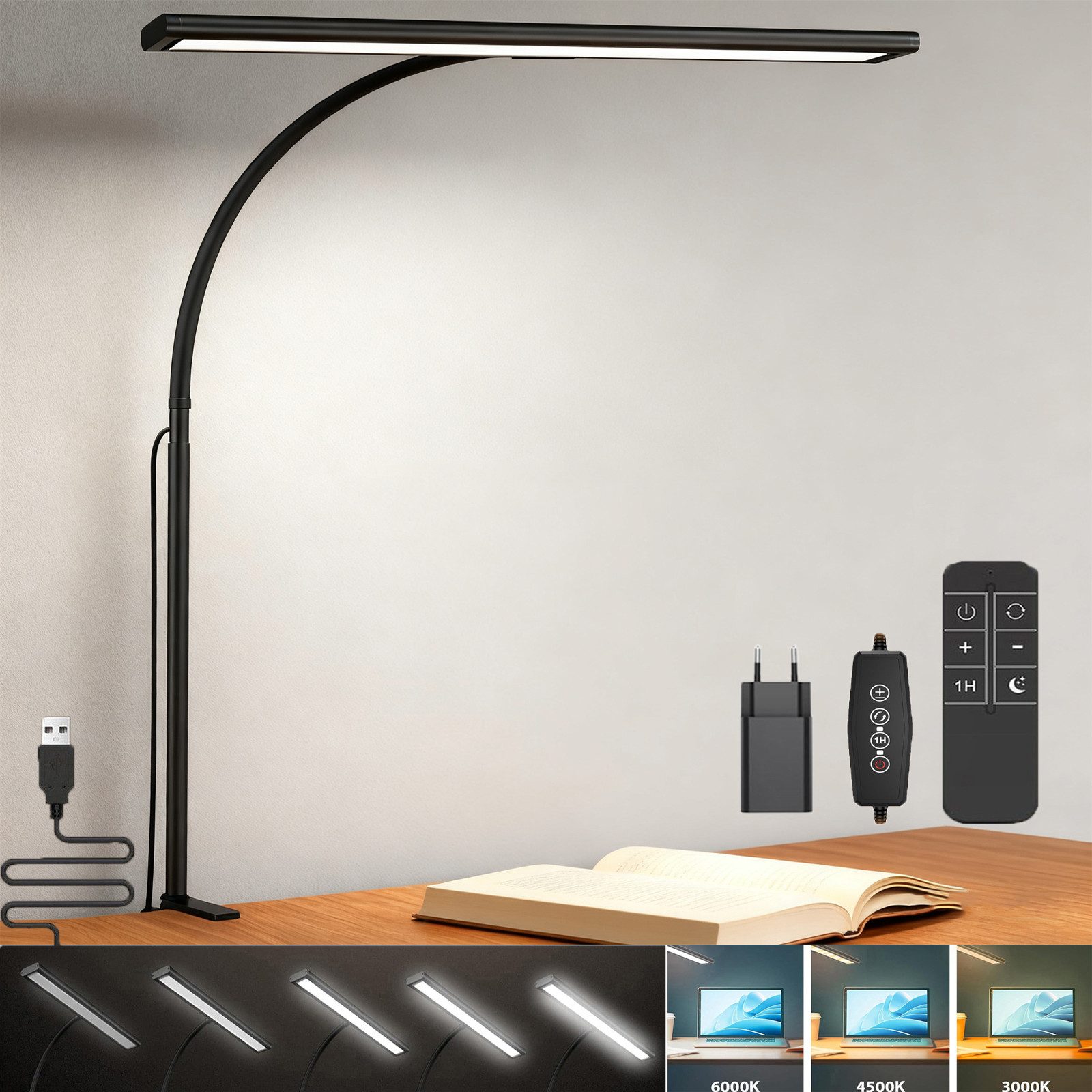 MUPOO LED Klemmtischleuchte LED Leselampe Klemmleuchten Clip-on, Timer, Dim günstig online kaufen