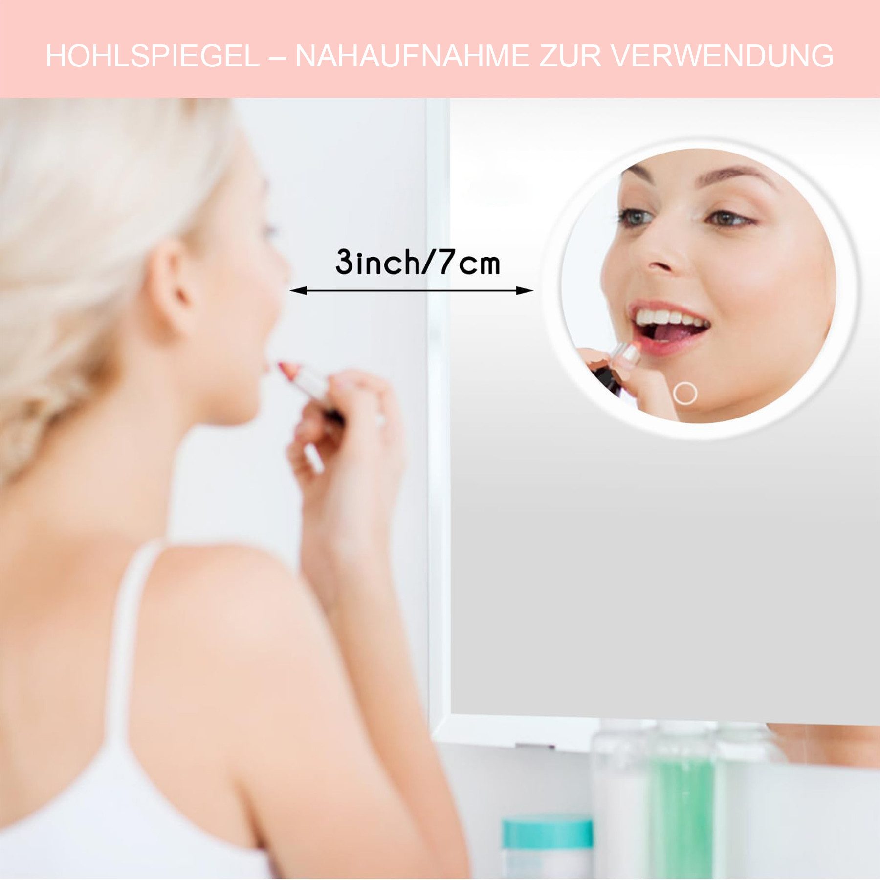 Senmudi Kosmetikspiegel Kosmetikspiegel Vergrößerungsspiegel mit Licht 3 Farbe Modi (Dimmen beleuchtete Make-up-Spiegel mit 10X Vergrößerung, große wiederaufladbare Reise, vergrößerte Spiegel, 3 Saugnäpfen), 360 ° Tisch Stand für Schminken Makeup Gesichtspflege und Reisen