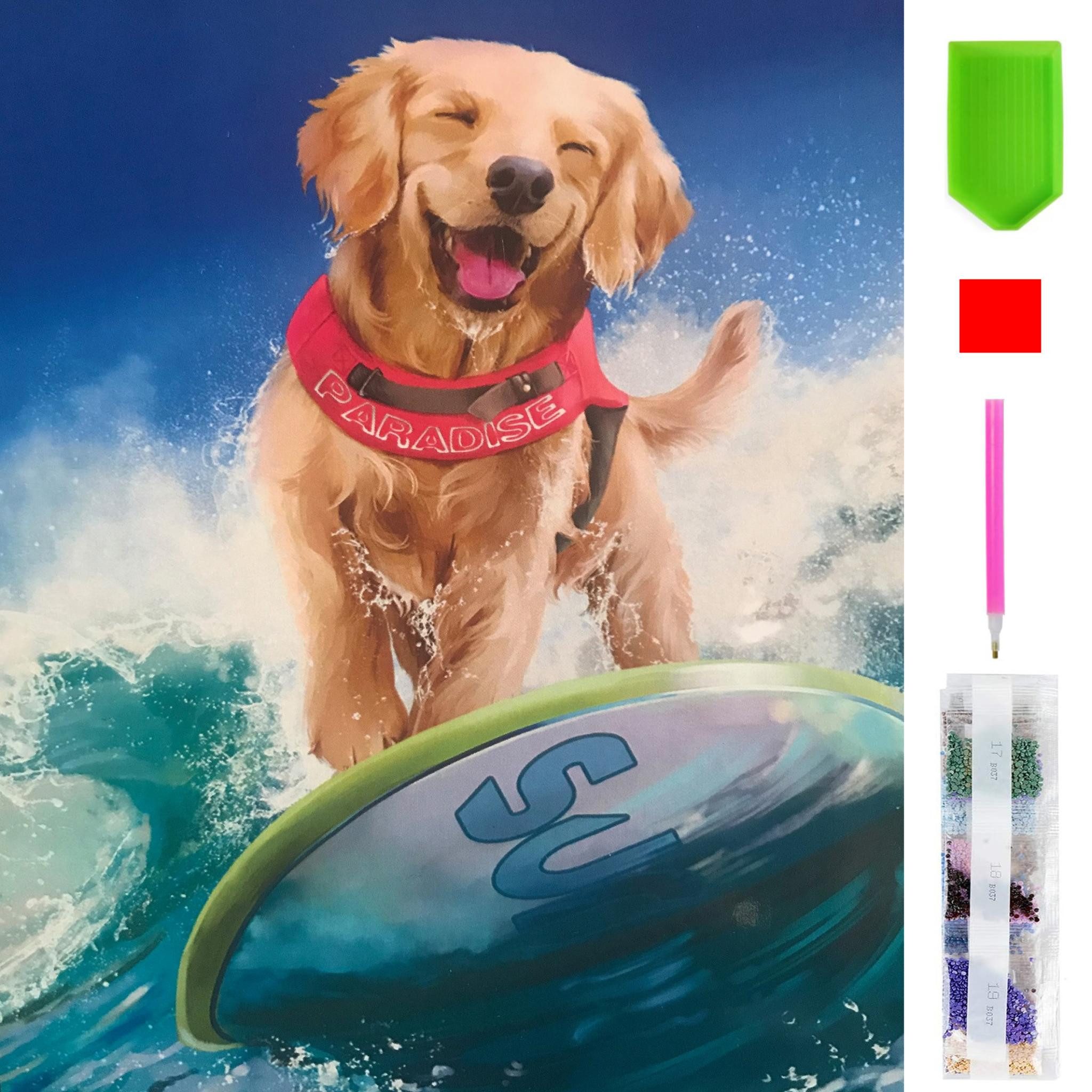 Malen nach Zahlen 5d Diamond Painting Surfing Dog Malen nach Zahlen 15x20cm
