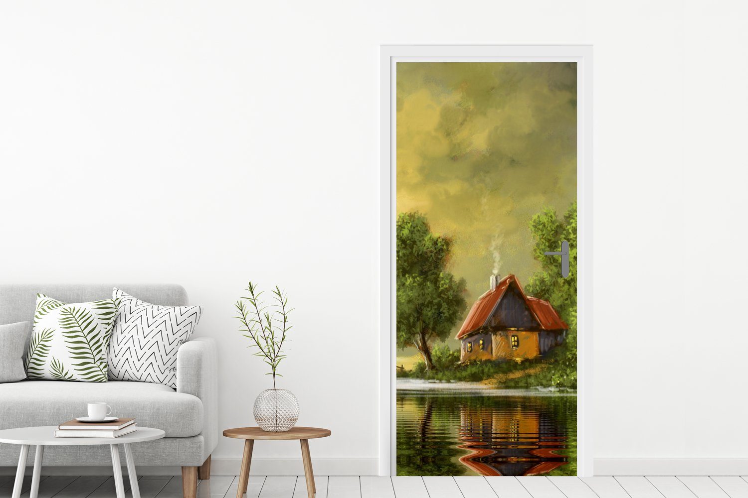 MuchoWow Türtapete Fototapete für - bedruckt, 75x205 - Matt, Natur Haus Türaufkleber, - Tür, Wasser, cm Ölfarbe - St), (1 Gemälde