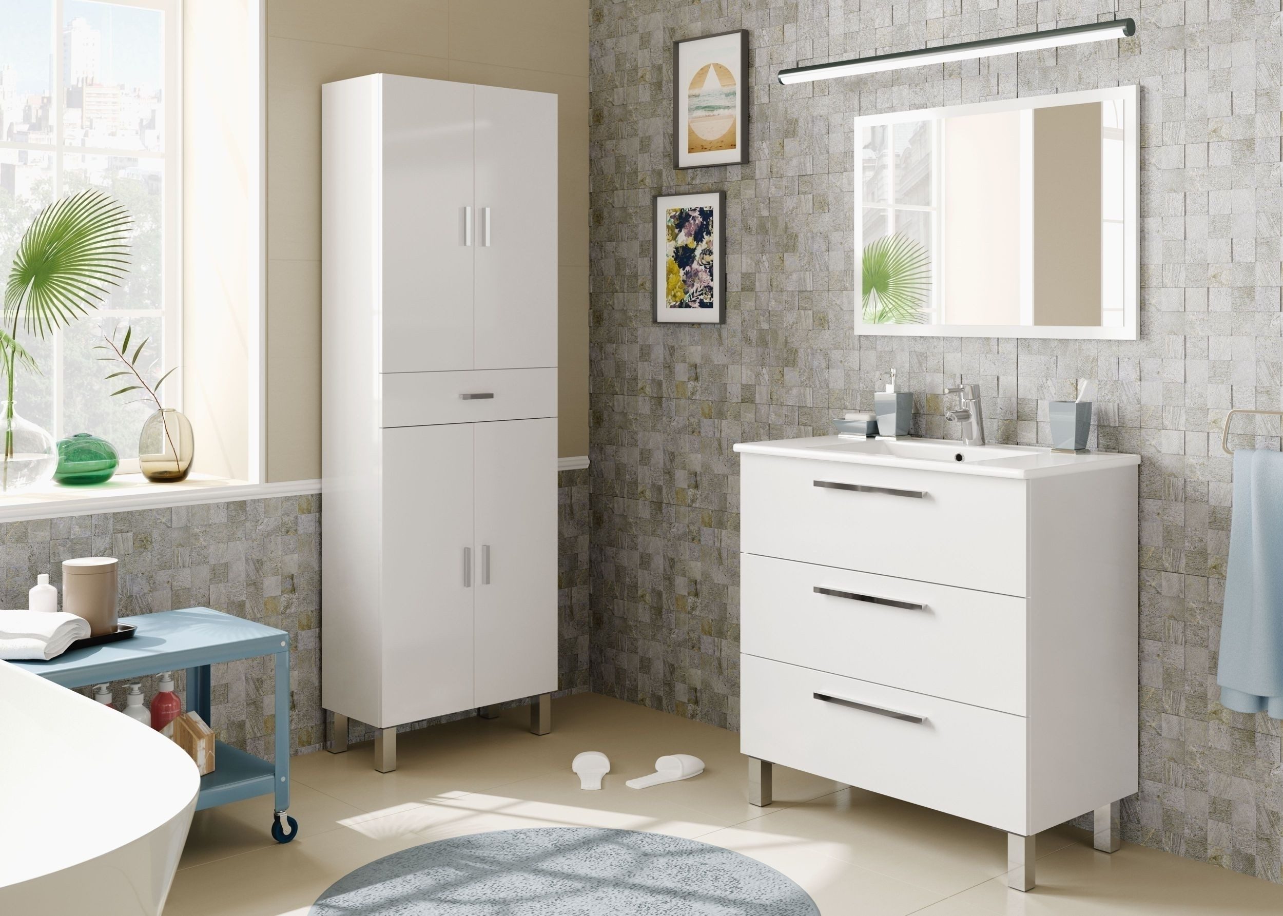 freiraum Badezimmer-Set ATHENA, (60x182x29cm), in weiß glänzend - 80x86x45 (BxHxT)
