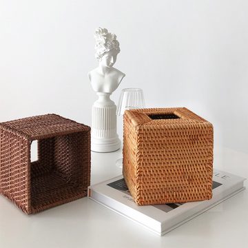 Lubgitsr Aufbewahrungsbox Kosmetiktücher Box aus Rattan Taschentücherbox Natur für Zuhause