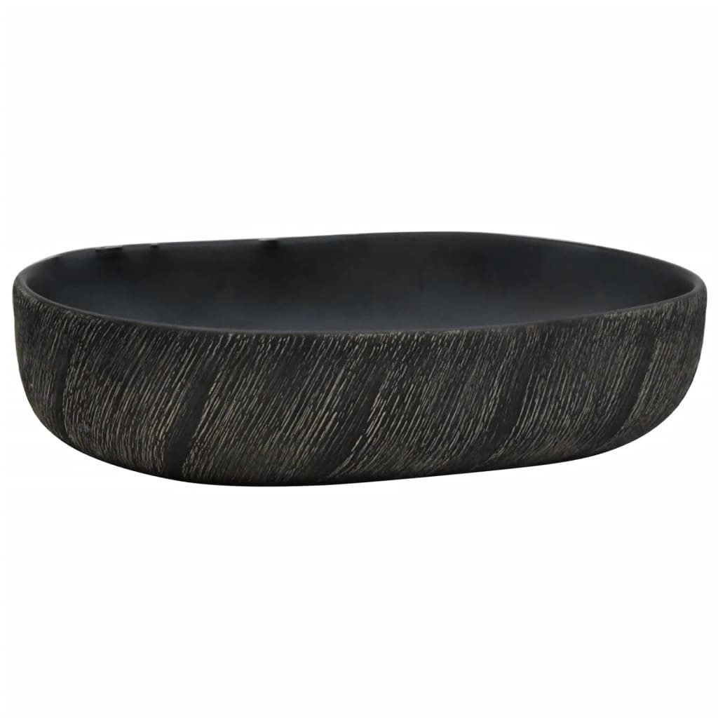 vidaXL Waschbecken 59 x 40 x 14 cm Waschbecken Badezimmer Aufsatzwaschbecken Schwarz Oval