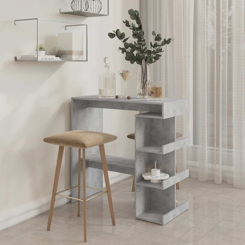 furnicato Bartisch Stehtisch Betongrau 100 x 50 x 101,5 cm aus Holzwerkstoff (1-St), Bar-Tisch mit drei Ablagen, Fußstütze und Platz für Weinflaschen