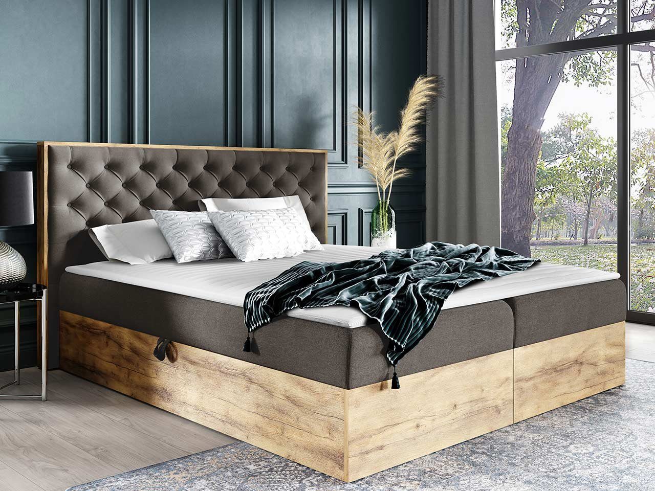 MIRJAN24 Boxspringbett Wood 3 (mit Hauptmatratze, günstig online kaufen