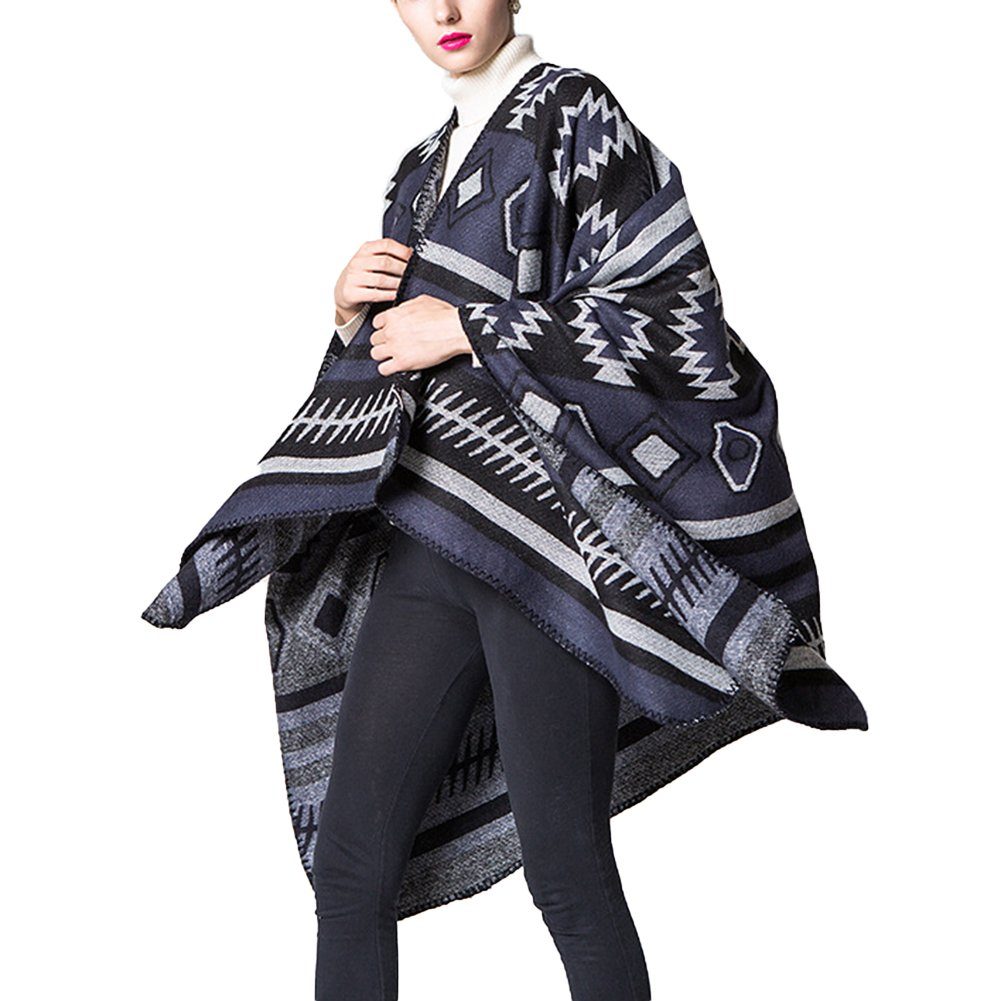 ManKle Modeschal Poncho für Damen, Deckenstoffschaln,130*150cm Geometrisches Rätsel