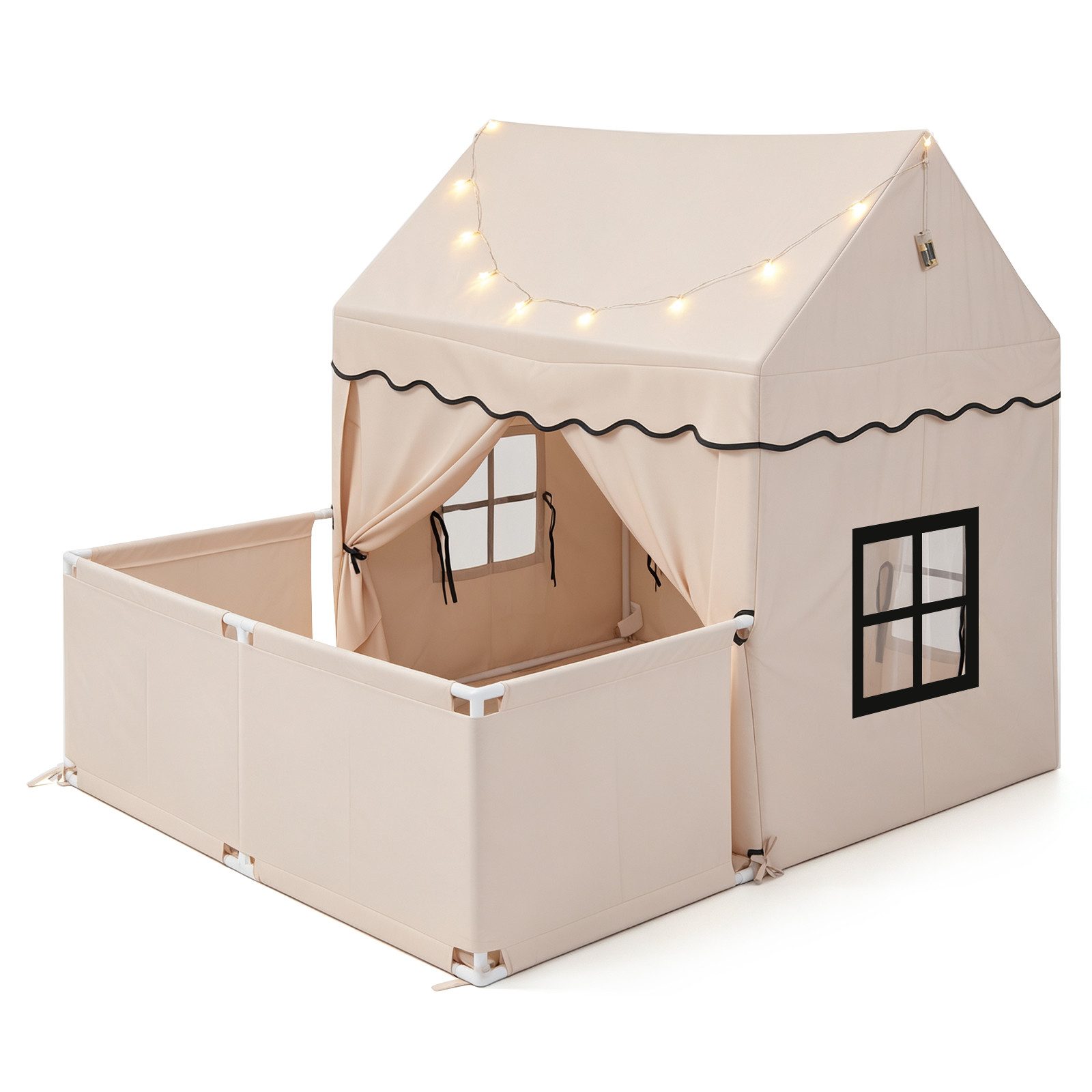 COSTWAY Spielzelt mit zusätzlichem Hinterhof, Kinderspielhaus