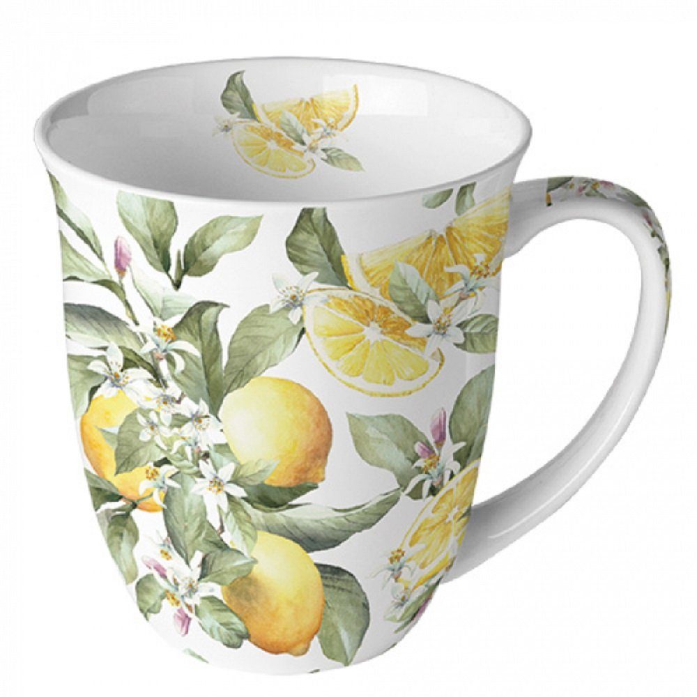 Ambiente Luxury Paper Products Becher Porzellan Mug Kollektion Planzen,Tiere, Vogel, 1-tlg., Porzellan Tasse, Zitronen Planzen Kollektion, Herbst, Winter, Frühling, Tee/Kaffee Tasse-, Ideal Als Geschenk