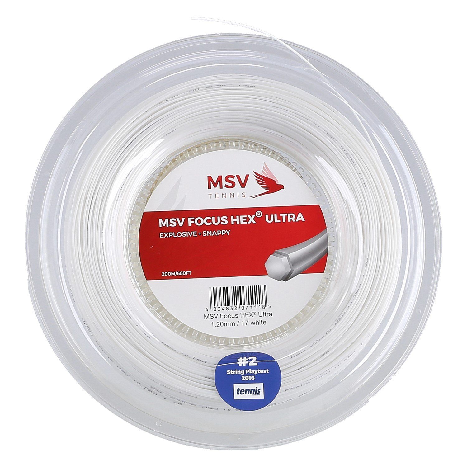 Tennissaite Focus Hex Ultra (Spin+Spannungskonstanz) weiss 200m Rolle