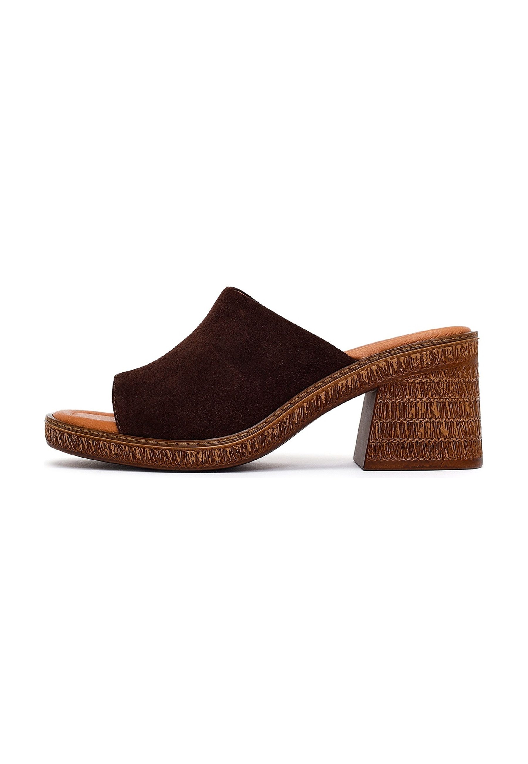 Derimod Pantoletten aus Veloursleder mit mittlerem Absatz Mules Echtes Leder, Lederfutter, TPU-Sohle, Blockabsatz, Slip-On-Design