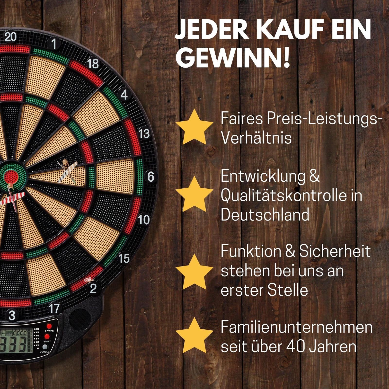 B Best Sporting Dartautomat Elektronische Dartscheibe Exeter (set, mit dartpfeile), E-Dartscheibe mit 12 Dartpfeilen & Ersatzspitzen