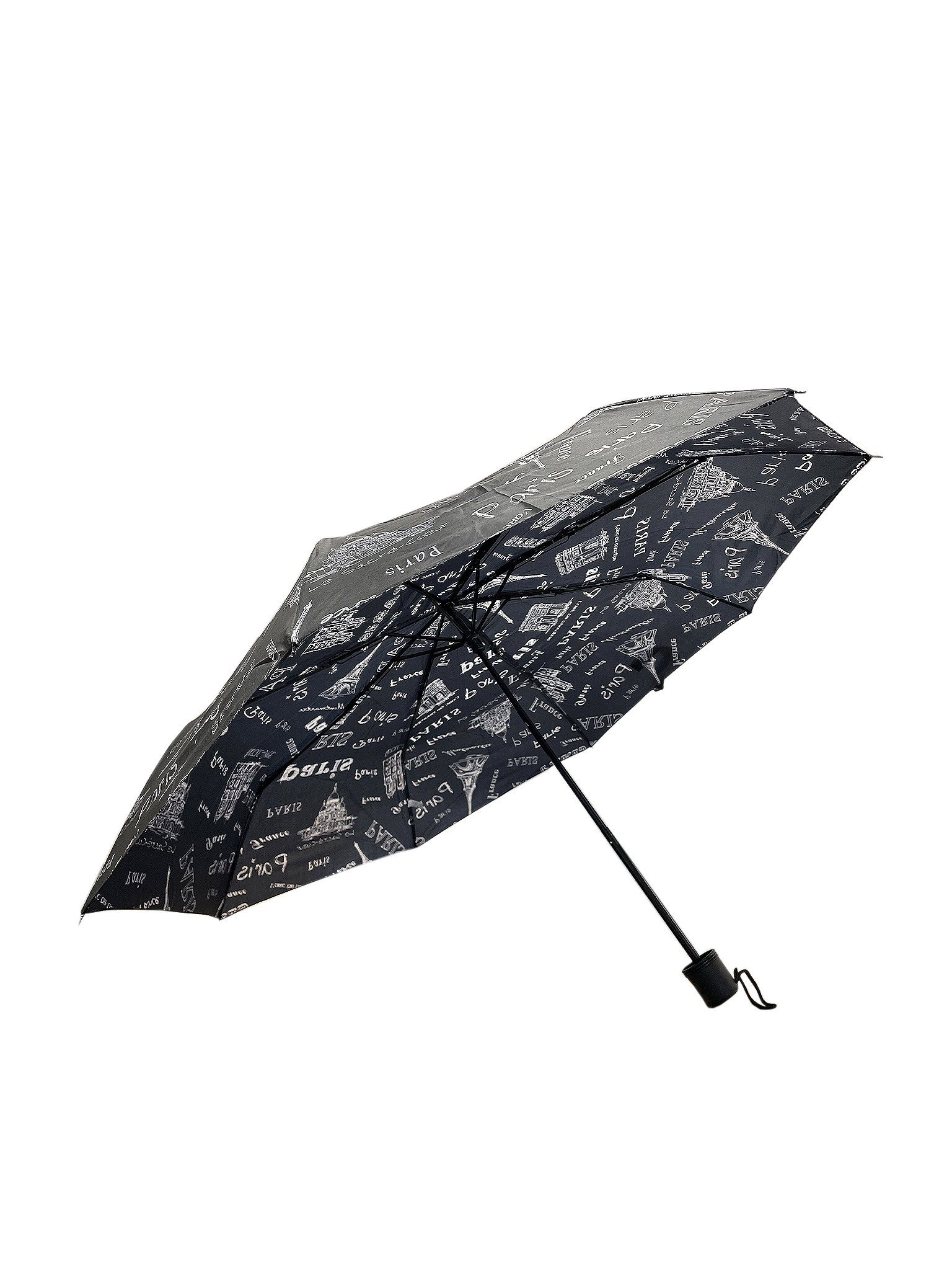 ANELY Taschenregenschirm Kleiner Regenschirm Paris Gemustert Taschenschirm, 6746 in Schwarz | Taschenschirme