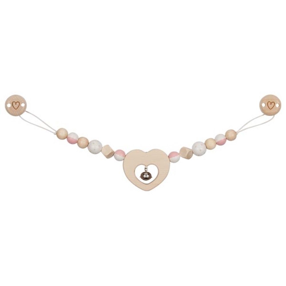 goki Kinderwagenkette Herz mit Clips, natur, rosa Holz-Kinderwagenkette (Set, 1-tlg., 1), mit Glöckchen