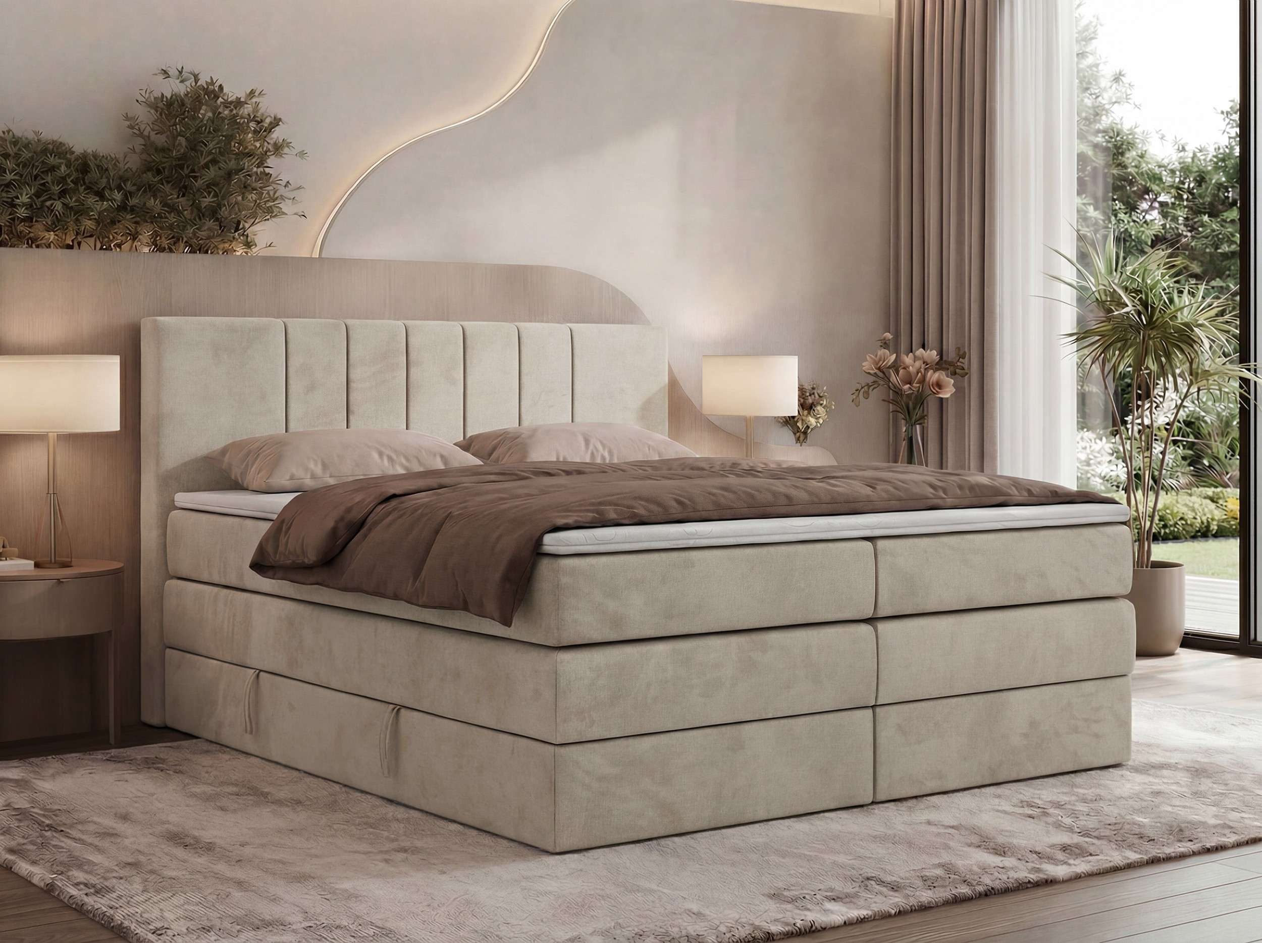 MKS MÖBEL Boxspringbett INERO KING (Packung, Topper T25/ Visco, hohe Kopfteil, Multipocket-Matratzen), King-Size, mit Bettkasten und Topper T25/Visco, verschiedenen Größen