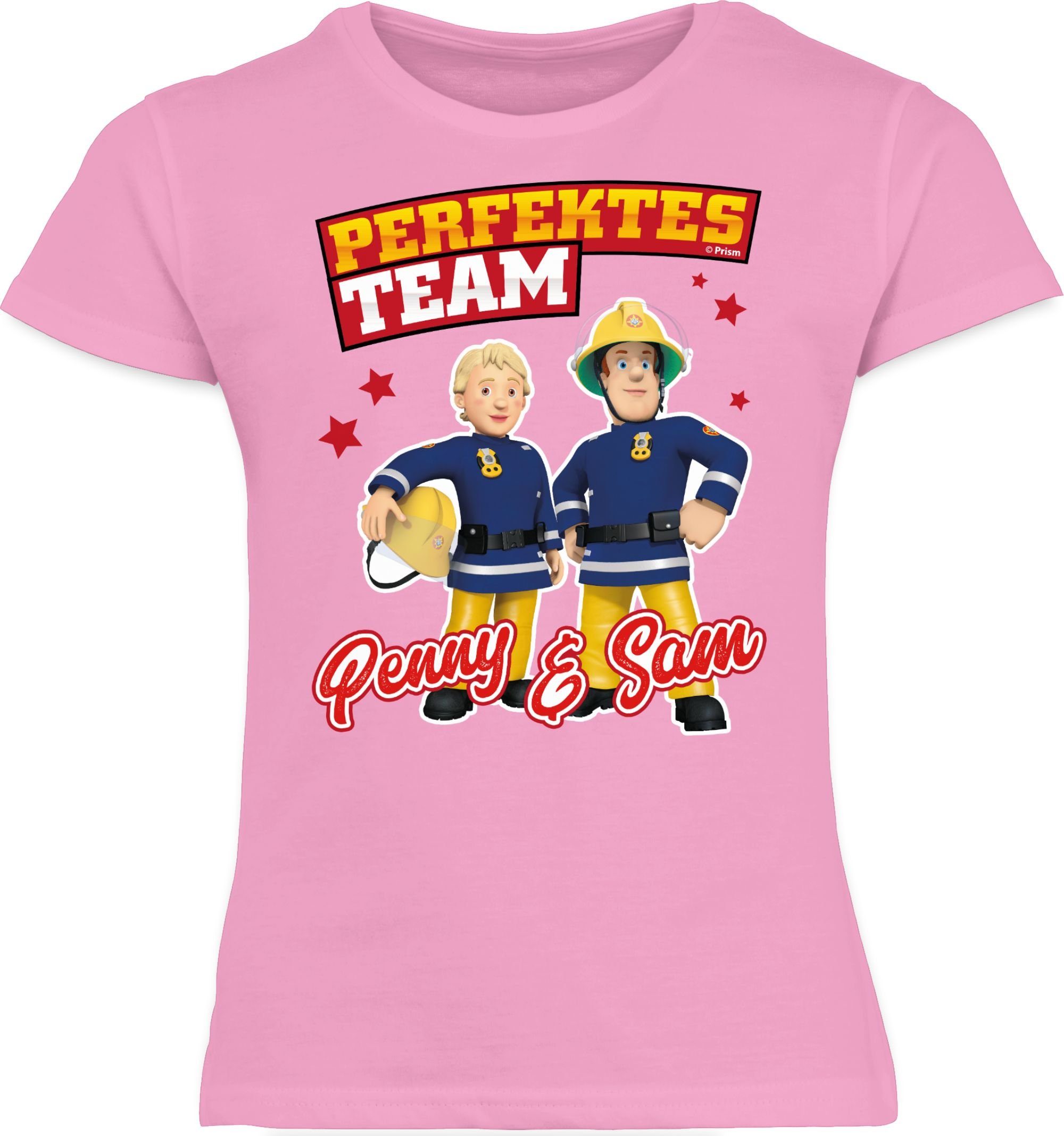 Shirtracer T-Shirt Perfektes & - Mädchen Sam Team Feuerwehrmann Sam 2 Penny Rosa