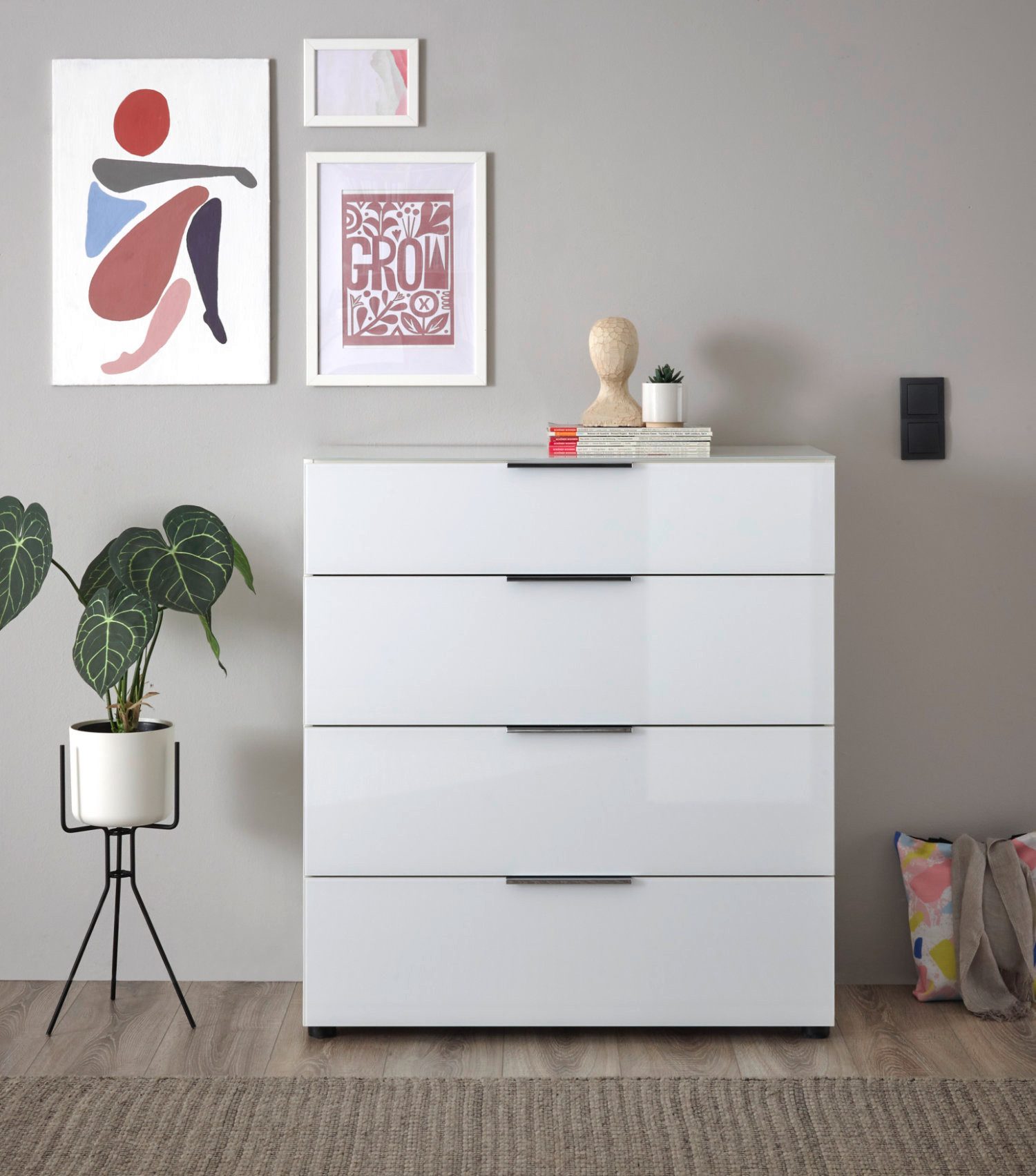 moebel-dich-auf Schubkastenkommode TREND 10 (90 cm breit, Metallgriffe), Front und Oberboden aus Glas