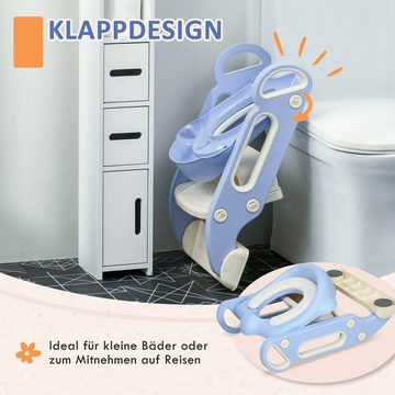 ZONEKIZ Baby-Toilettensitz klappbarer Toilettentrainer mit Treppe, Kunststoff, Blau, 51.5 cm, 67.9L x 42.8B x 51.5H cm