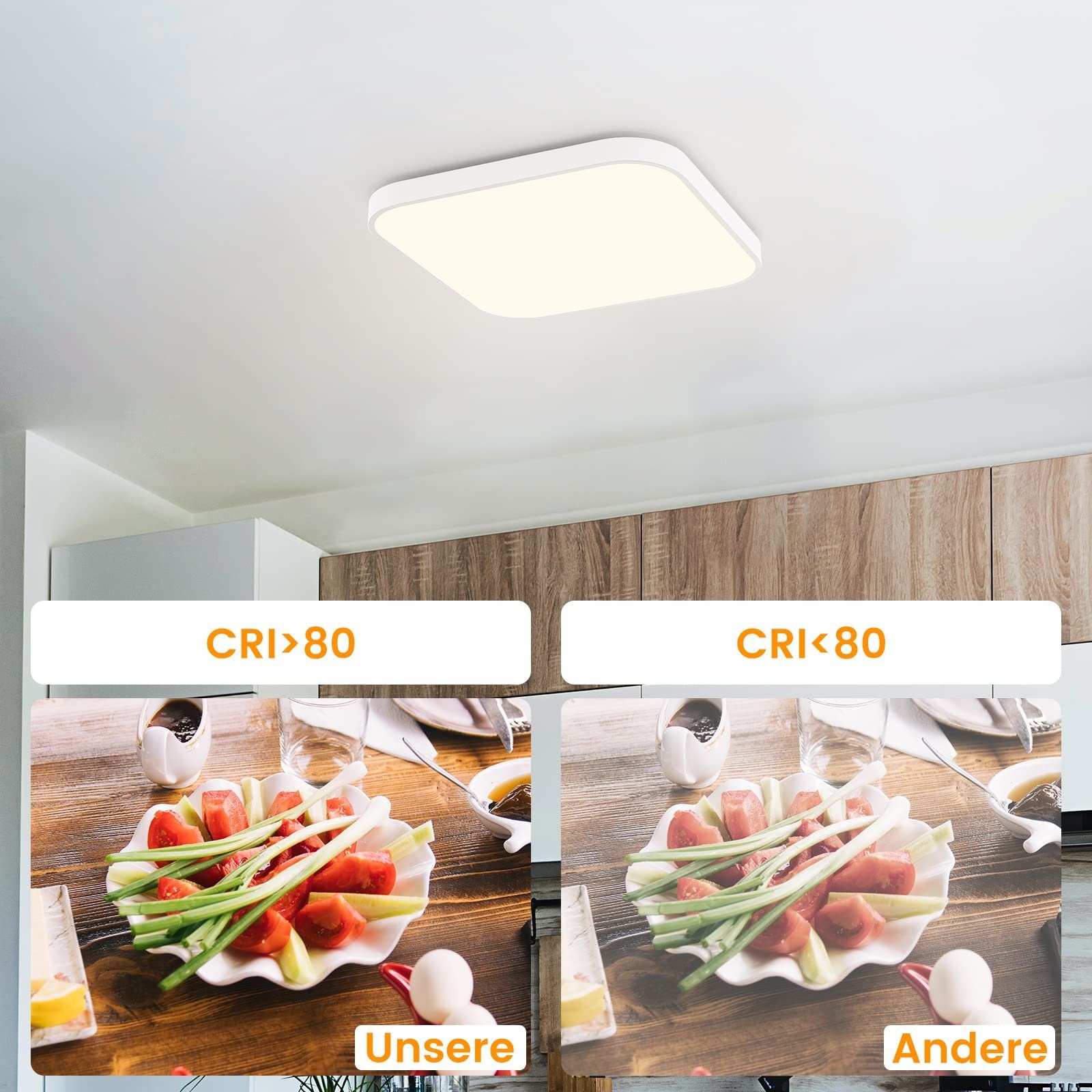 ZMH LED Deckenleuchte 27cm Quadratisch fest 19W, Neutralweiß, LED Flach integriert, IP44 Weiß