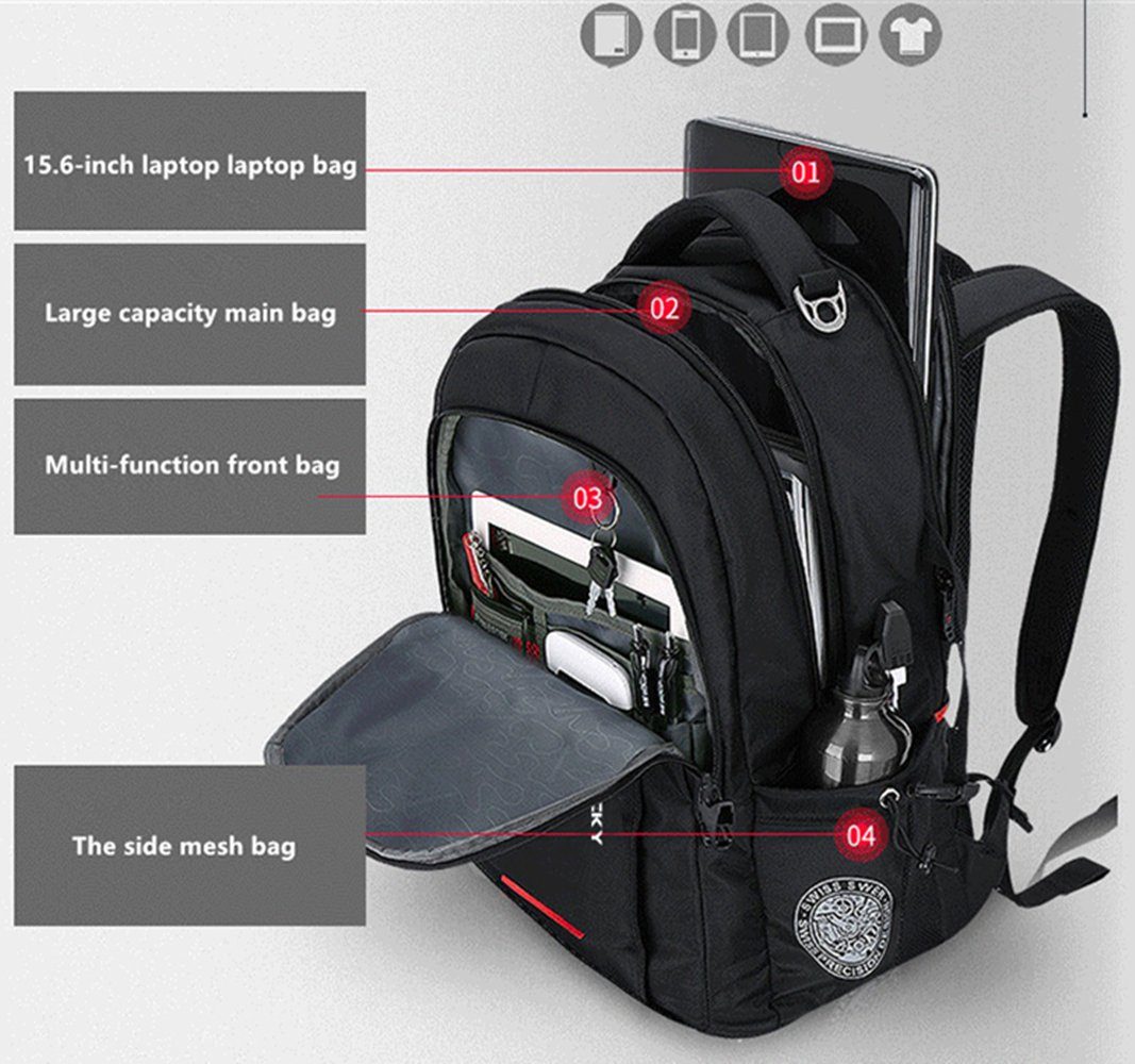 XDeer Laptoprucksack Laptoprucksack Reiserucksack,großer Anti-Diebstahl Rucksack (Set), mit USB-Ladeanschluss,wasserfester Big Business-Computer Rucksack