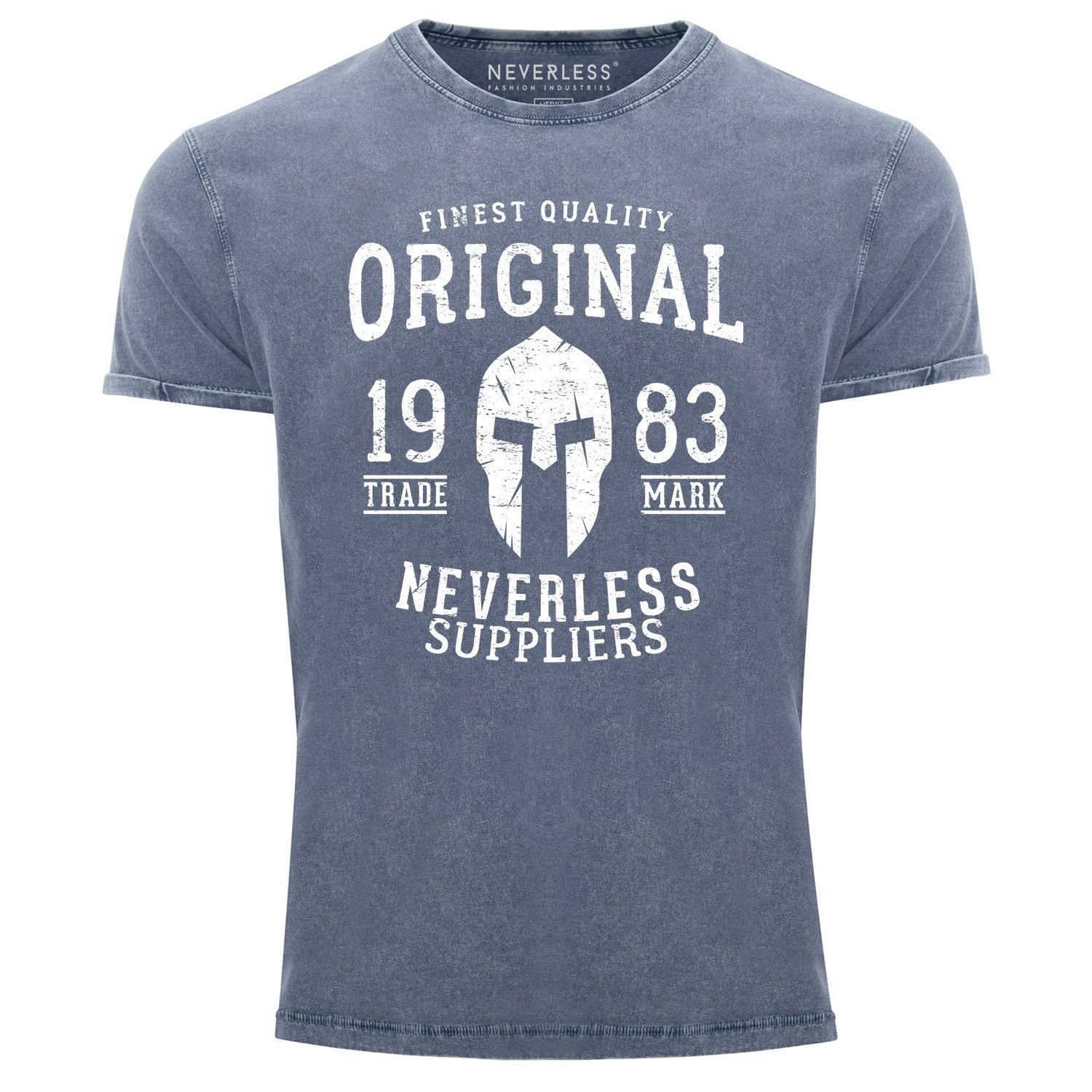 blau T-Shirt Cooles Print-Shirt Slim Gladiator Fit Neverless® Original Print Used Angesagtes mit Herren Aufdruck Shirt Vintage Neverless Look