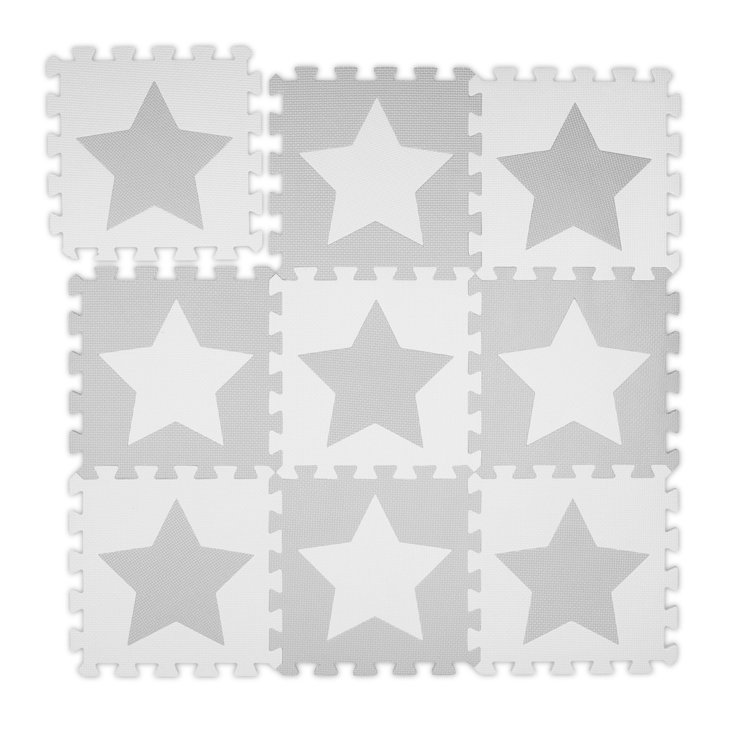 relaxdays Spielmatte Puzzlematte Sterne hellgrau (Set, 9-St., Puzzlematte aus 9 Puzzleteilen)