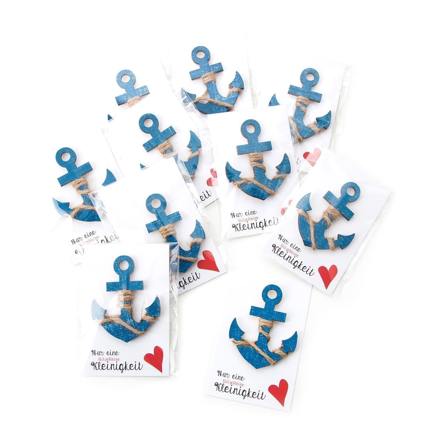 Logbuch-Verlag Dekofigur 10 kleine maritime Geschenke - blau türkise Holzanker + Karte Nur eine