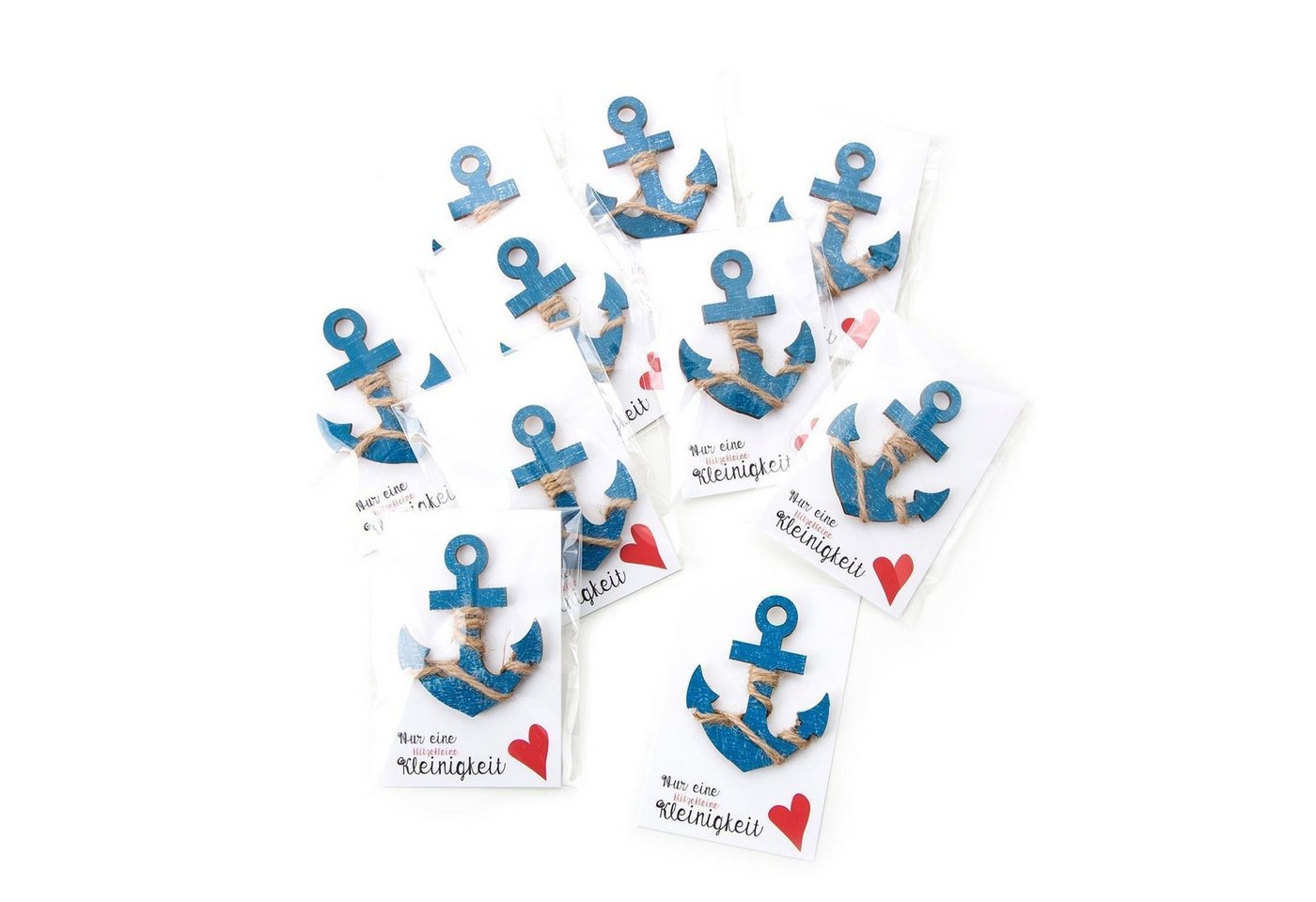Logbuch-Verlag Klappkarte 10 kleine maritime Geschenke - blau türkise Holzanker + Karte Nur eine